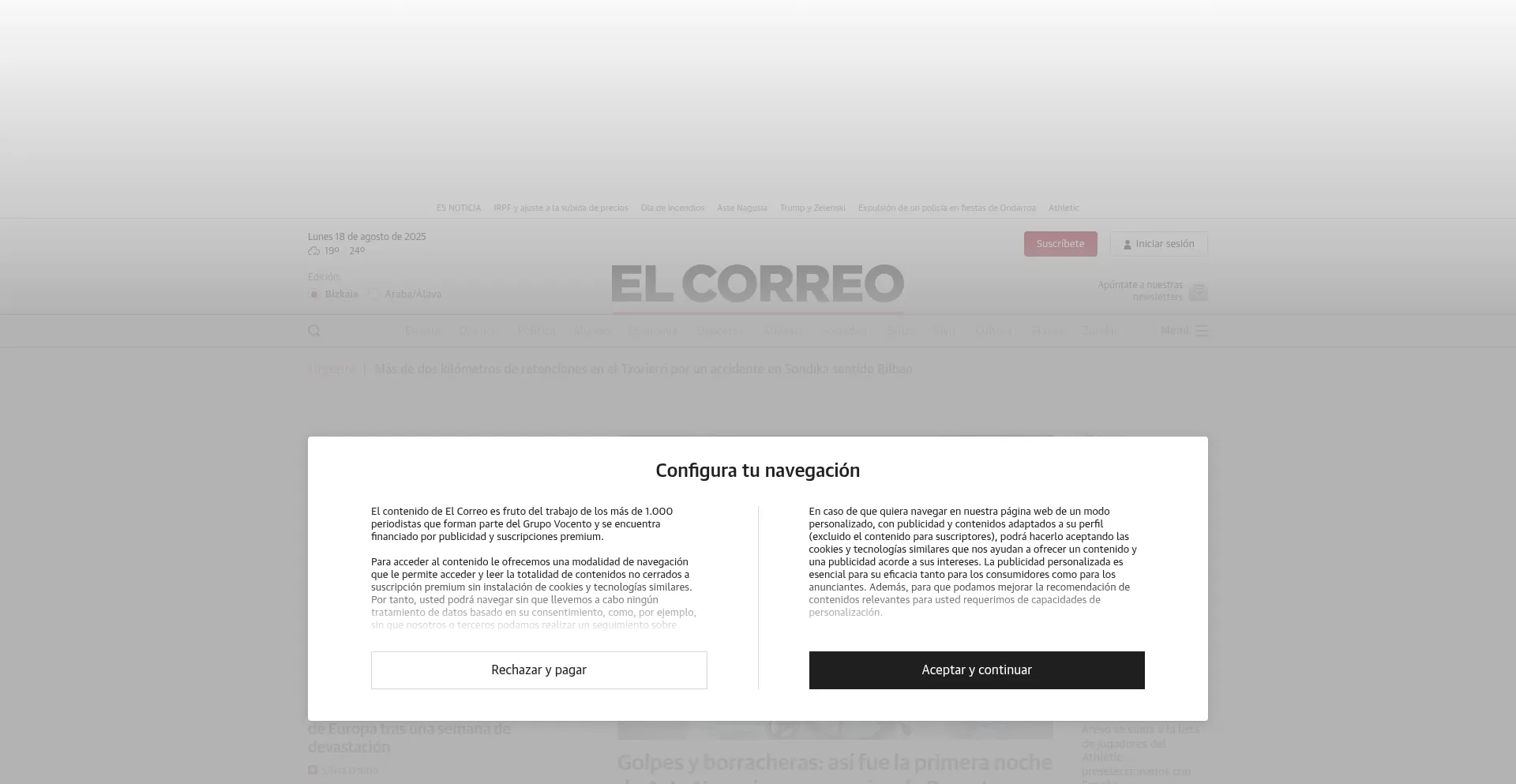 Website screenshot of Elcorreo.com