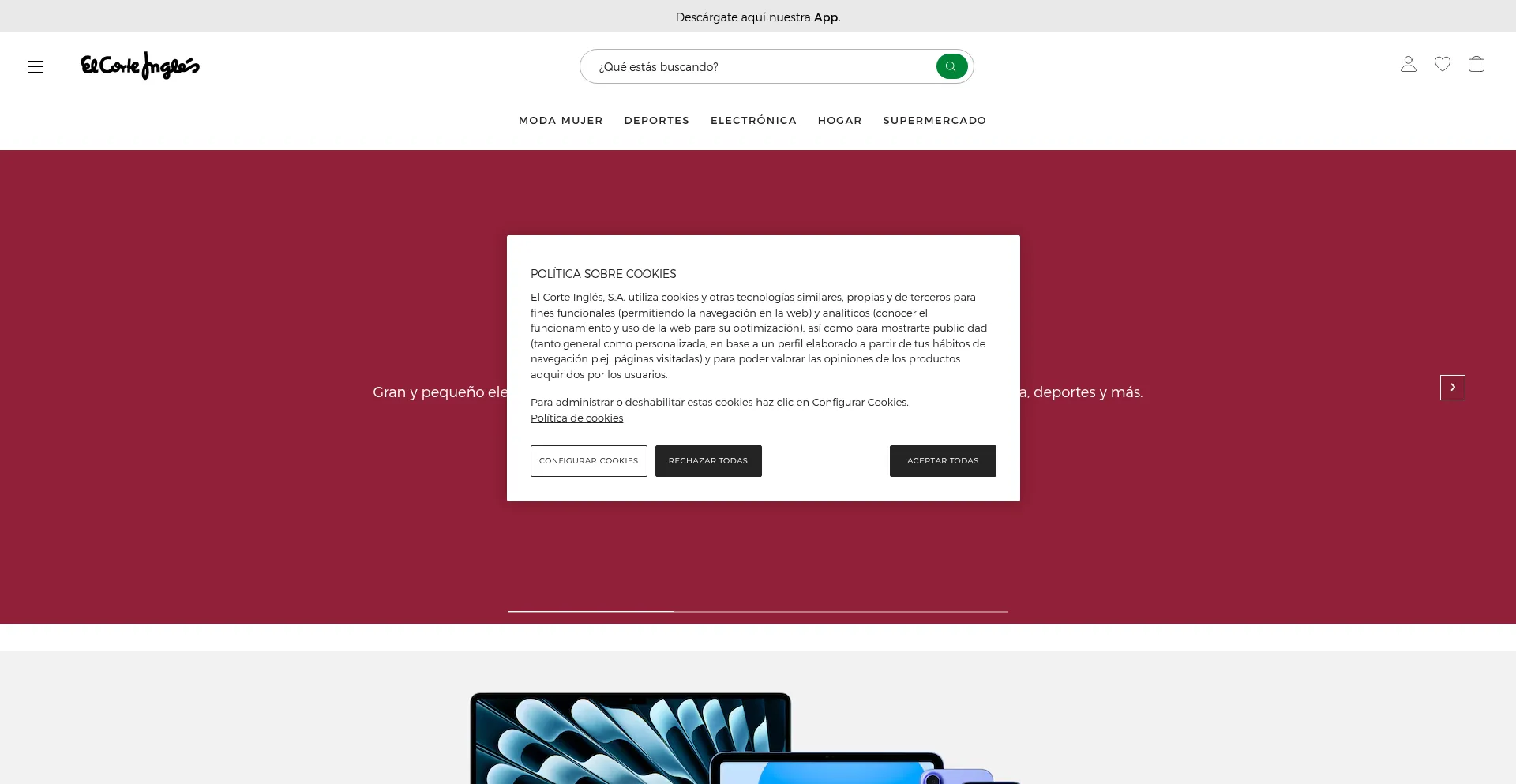Website screenshot of Elcorteingles.com