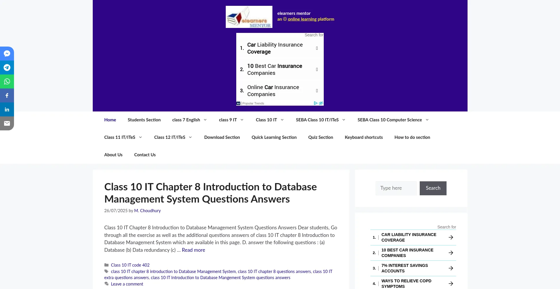 Website screenshot of Elearnersmentor.com