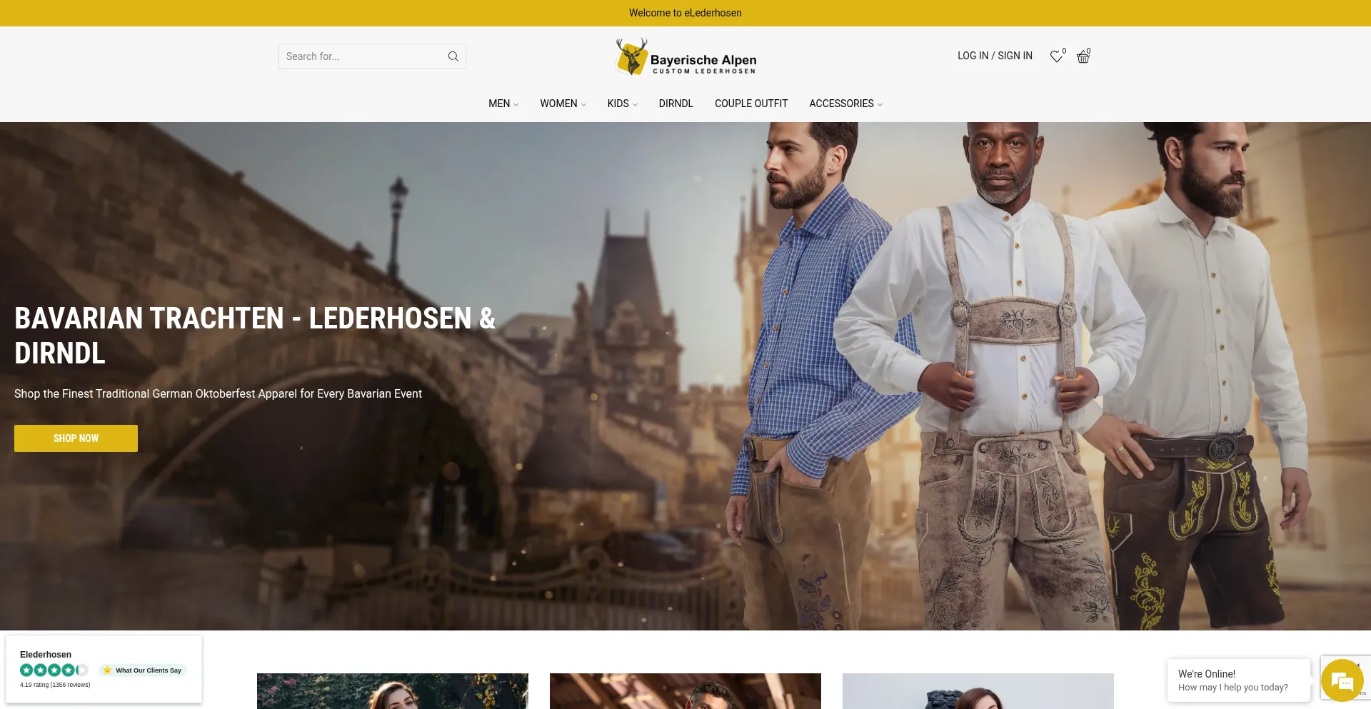 Website screenshot of Elederhosen.com