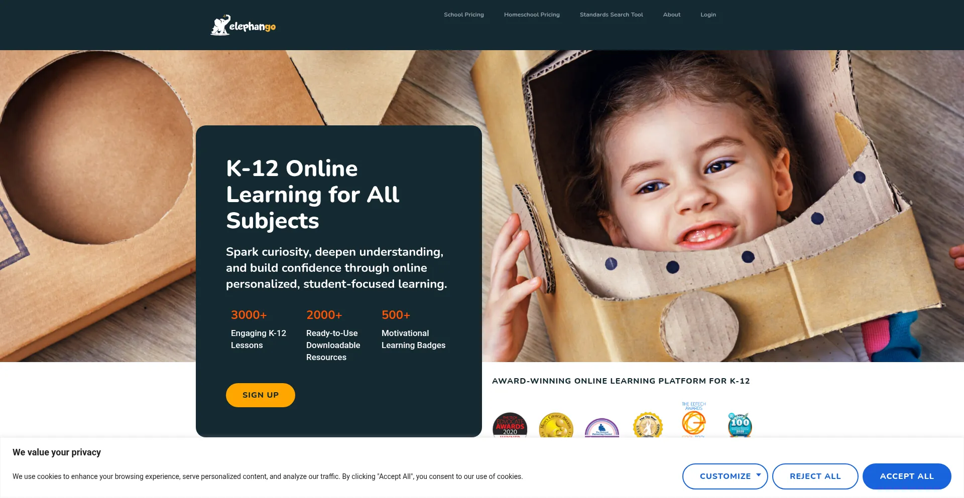 Website screenshot of Elephango.com