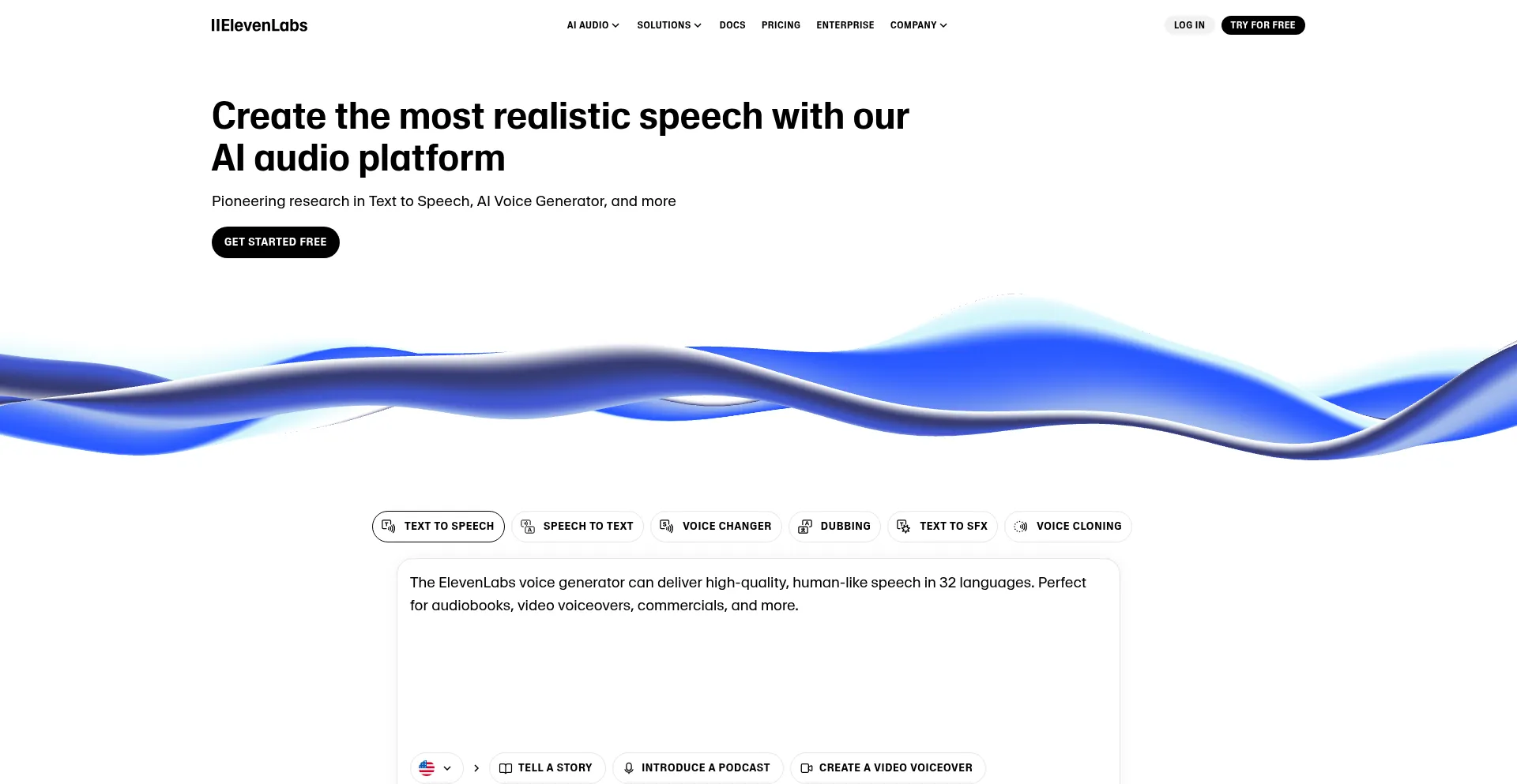 Website screenshot of Elevenlabs.io