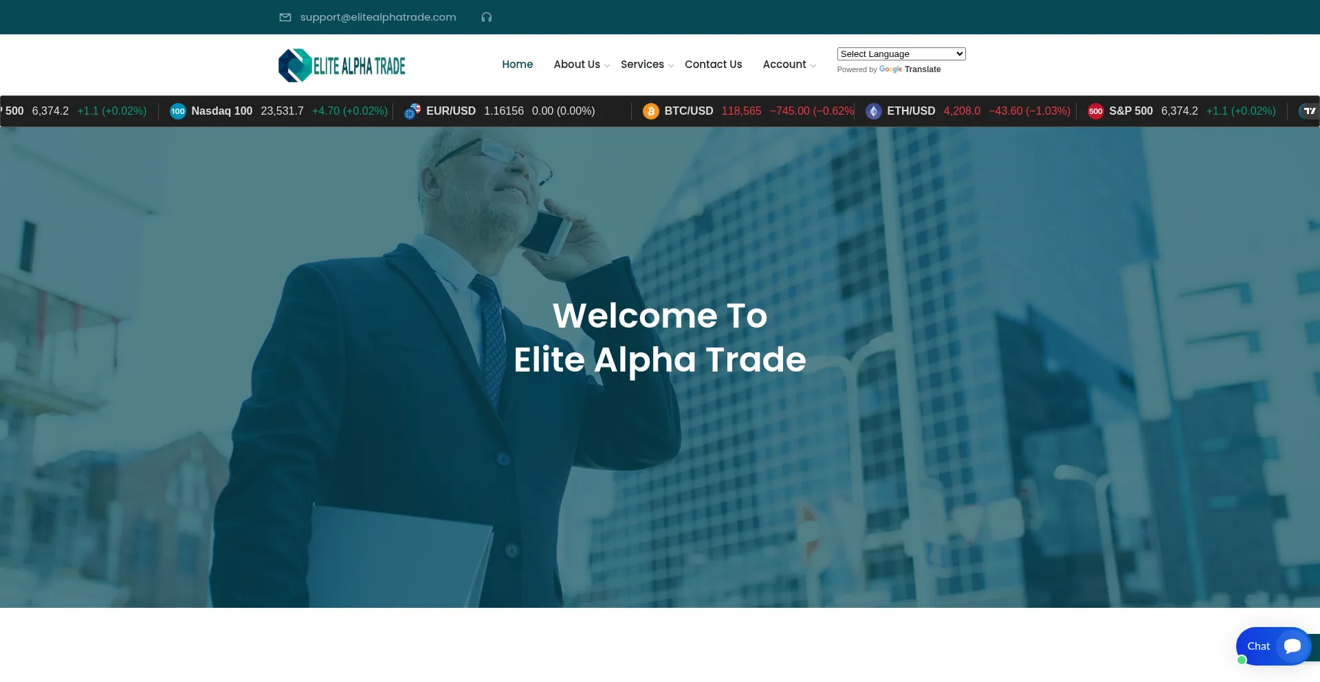 Website screenshot of Elitealphatrade.com