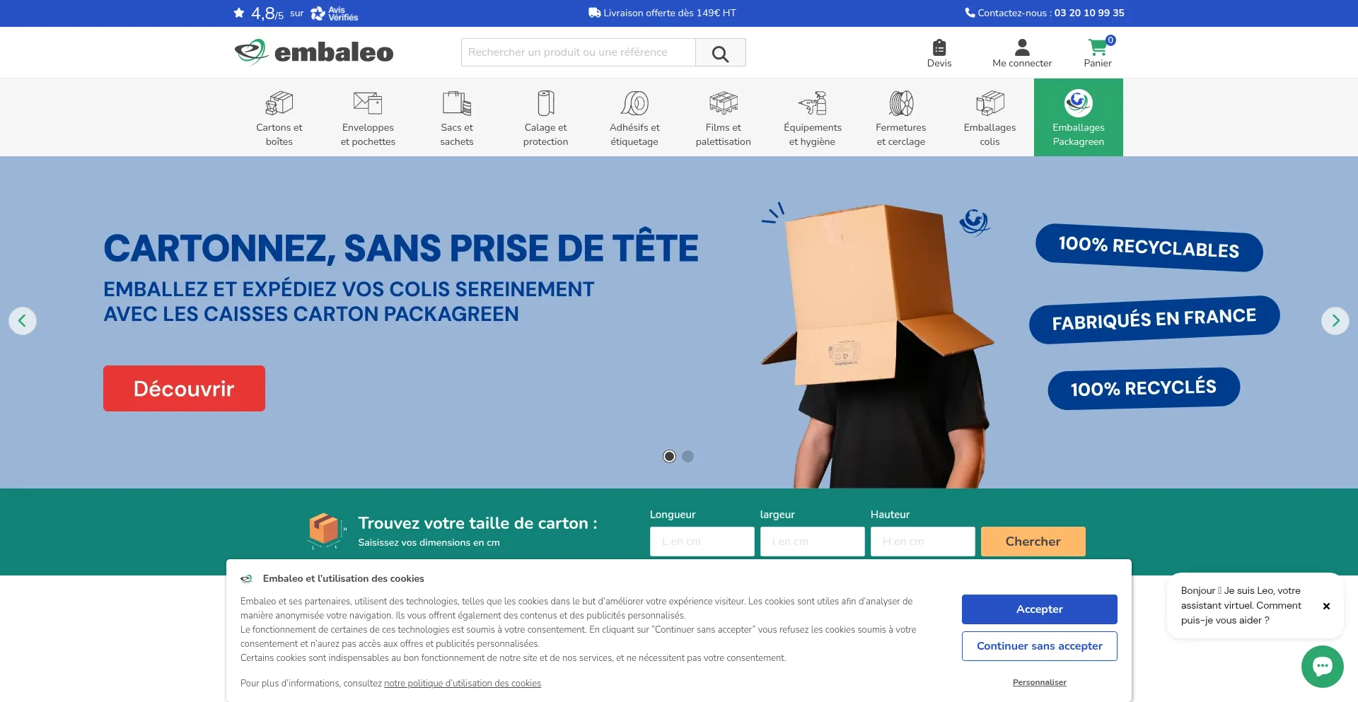 Website screenshot of Embaleo.com