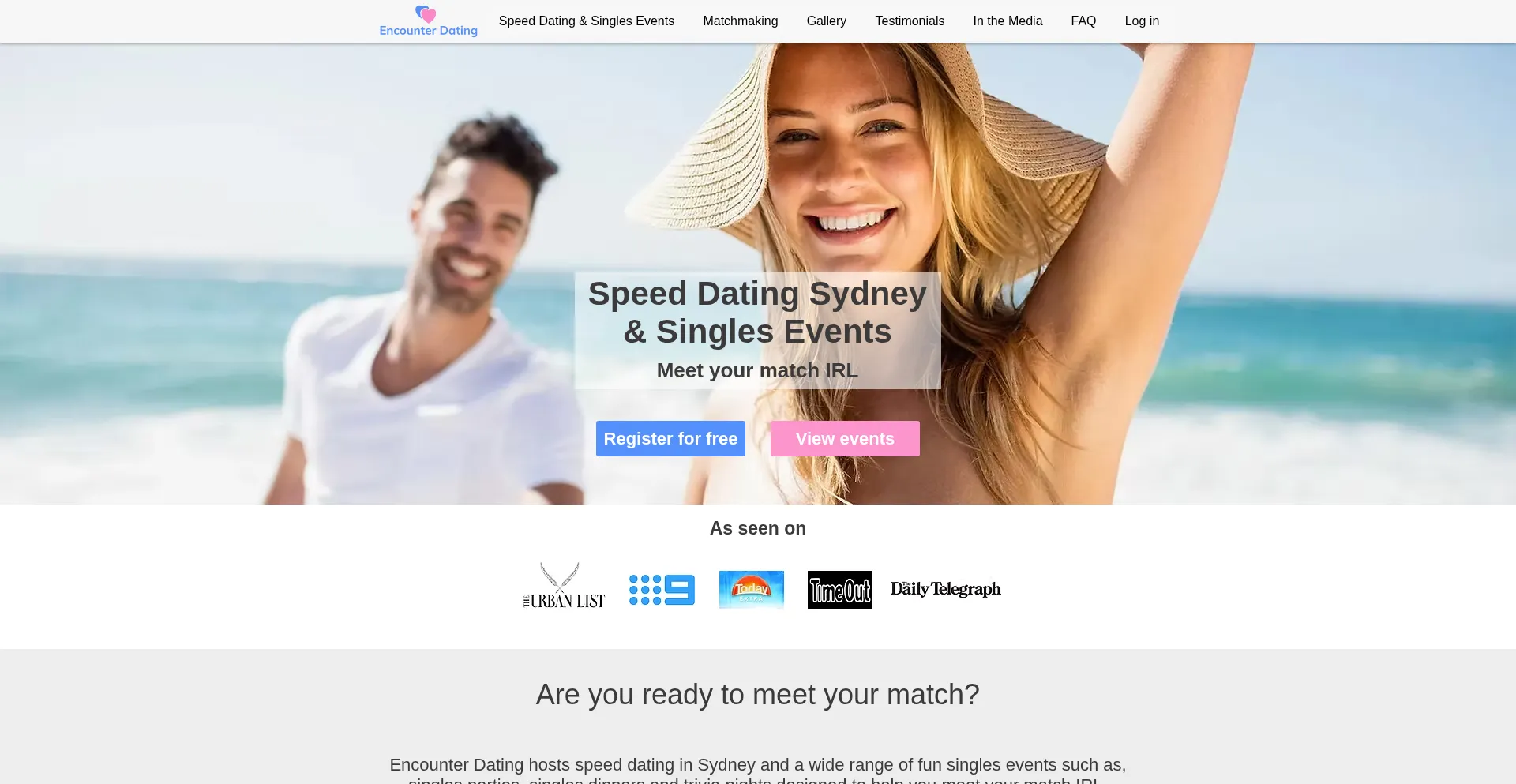 Website screenshot of Encounterdating.com.au