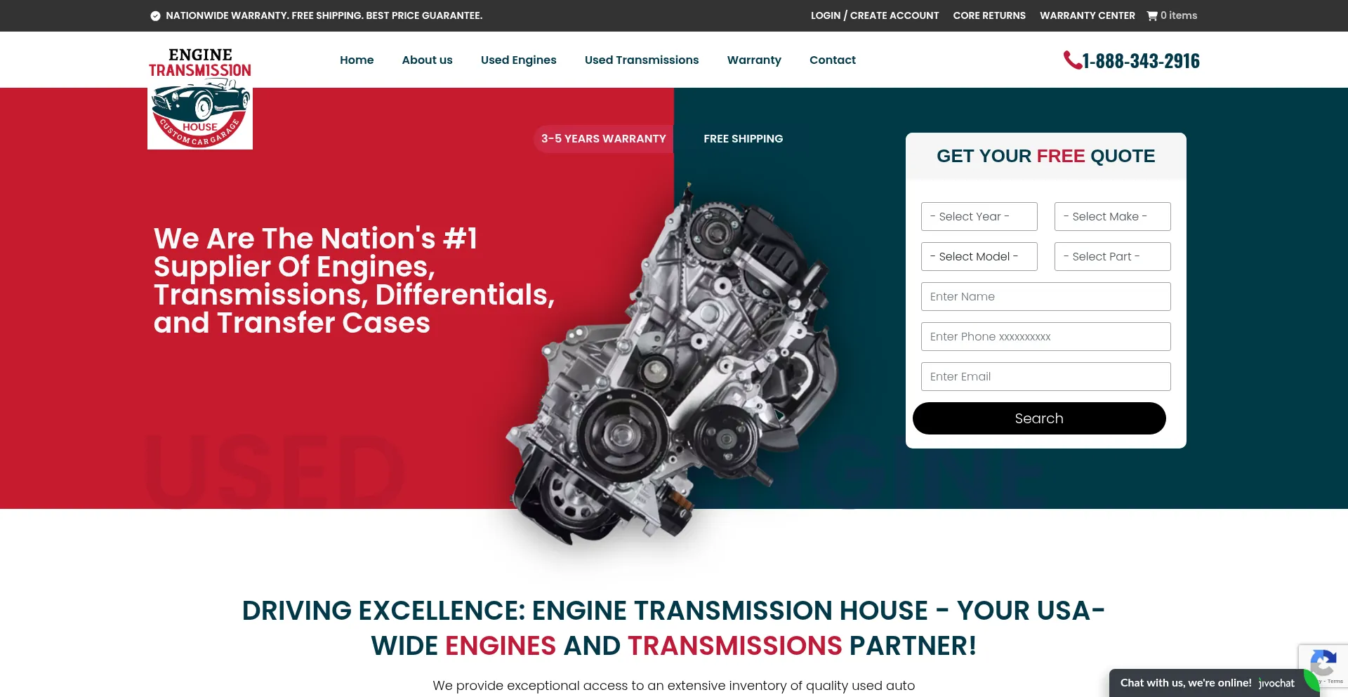 Website screenshot of Enginetransmissionhouse.com