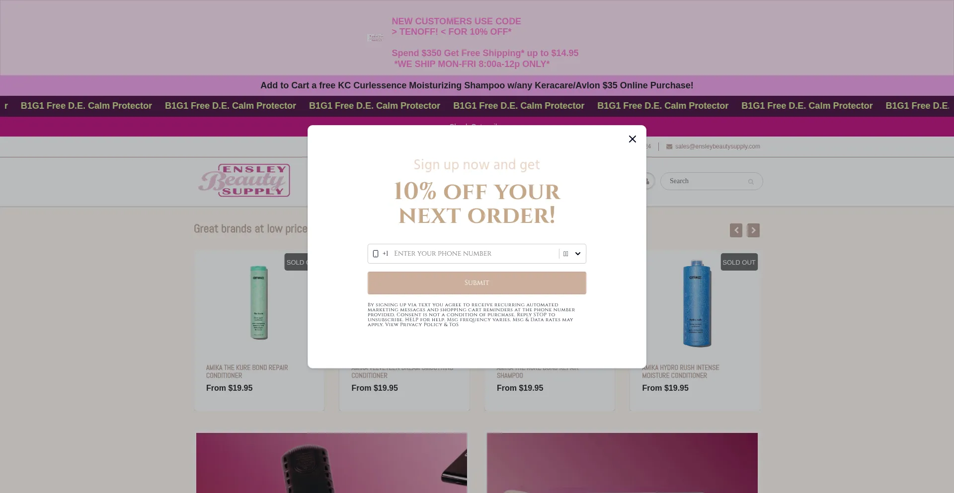 Website screenshot of Ensleybeautysupply.com