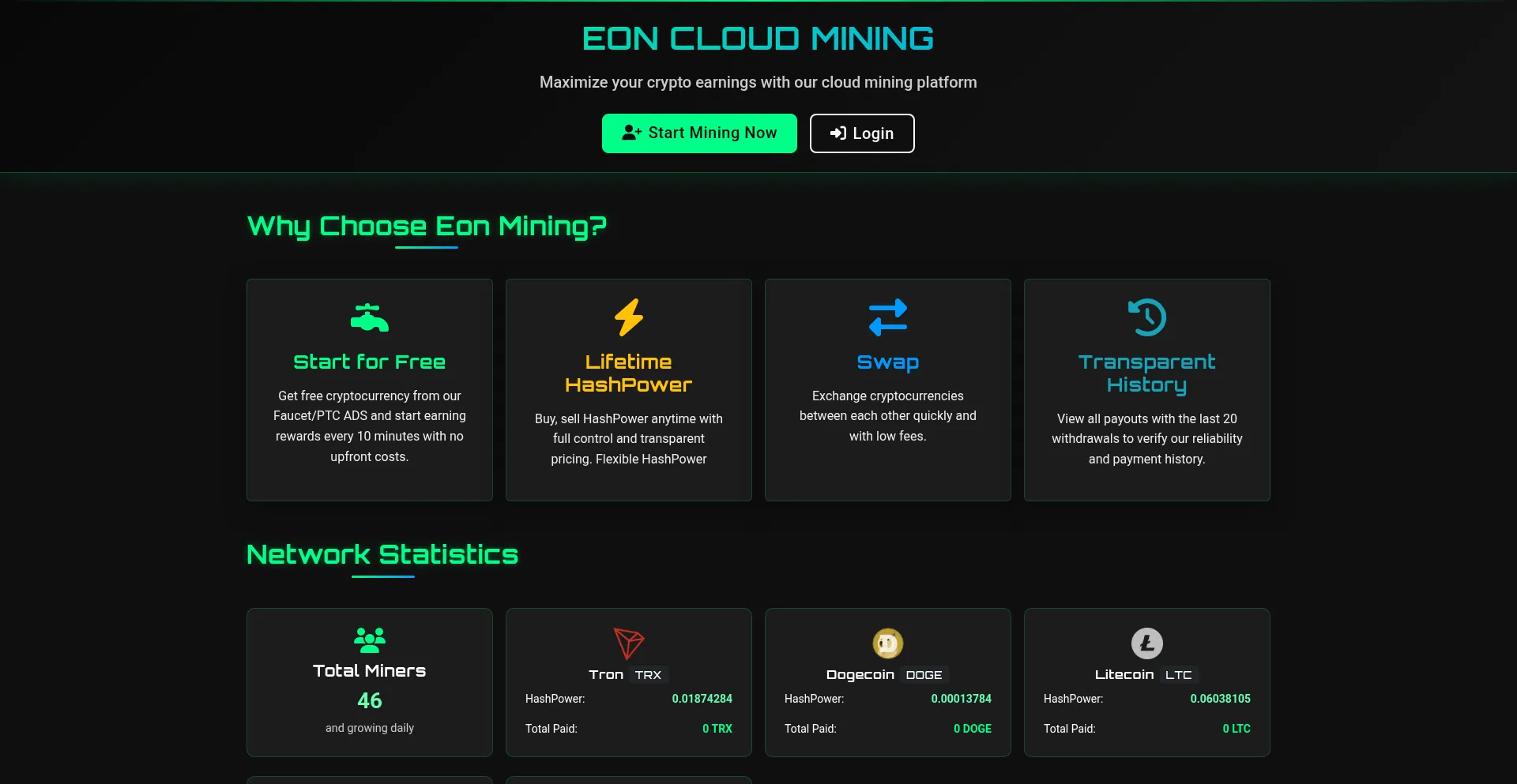 Website screenshot of Eonmining.site