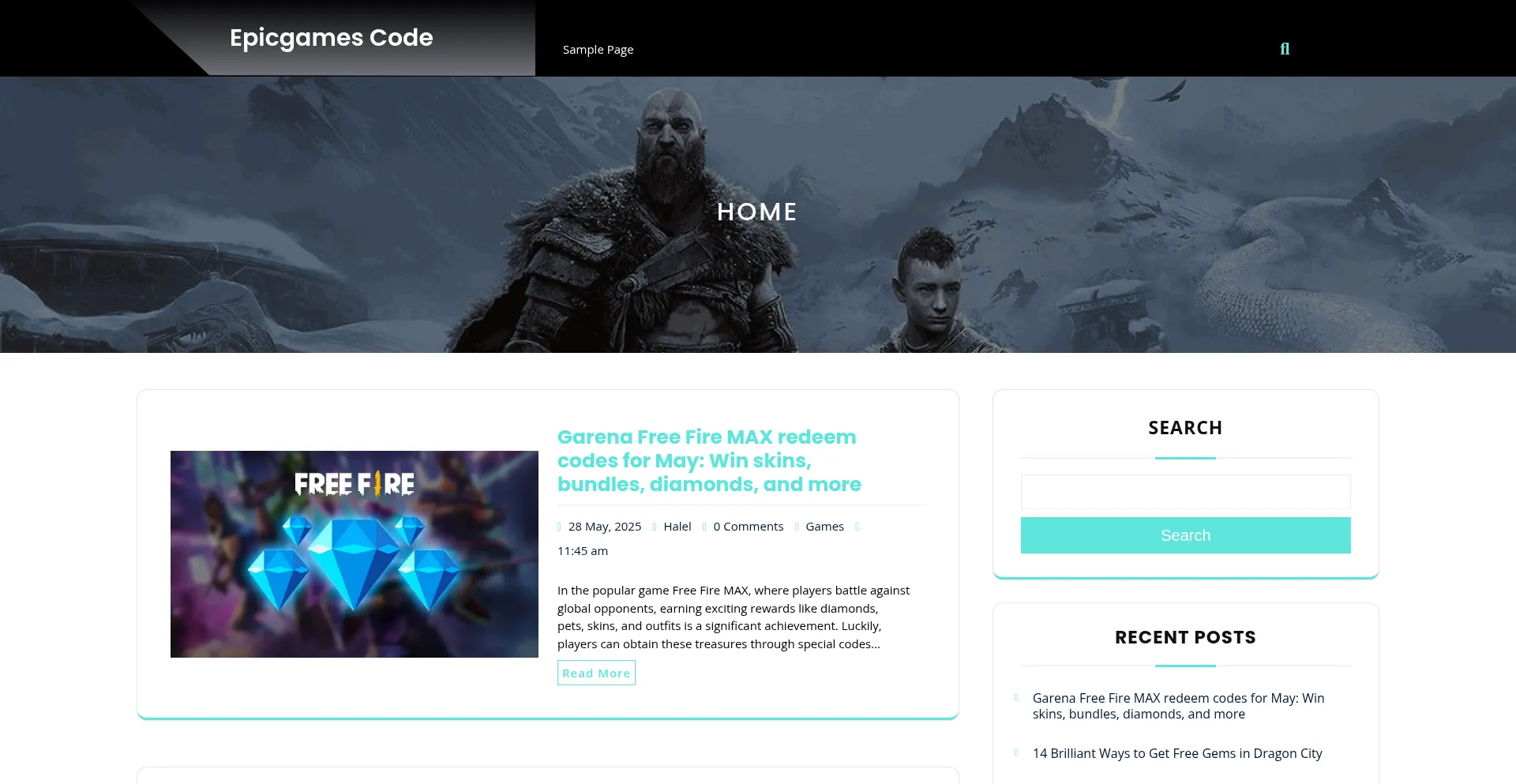 Website screenshot of Epicgamescode.com