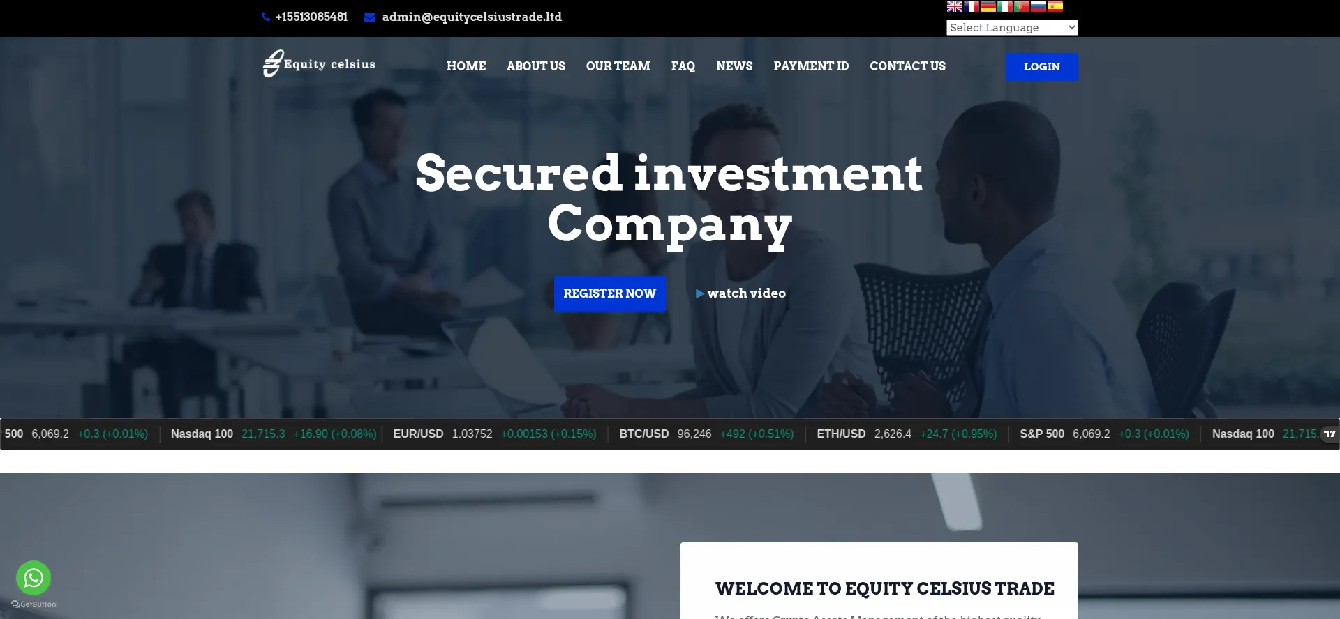 Website screenshot of Equitycelsiustrade.ltd