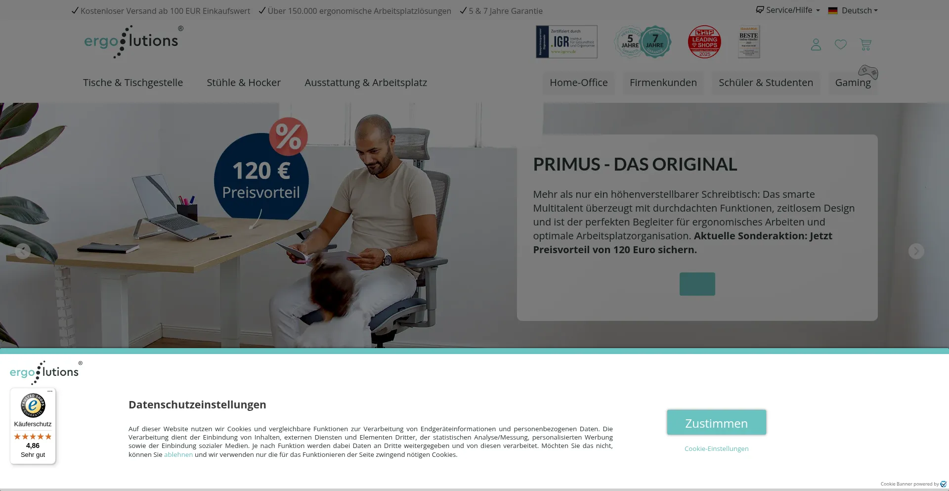 Website screenshot of Ergolutions.de