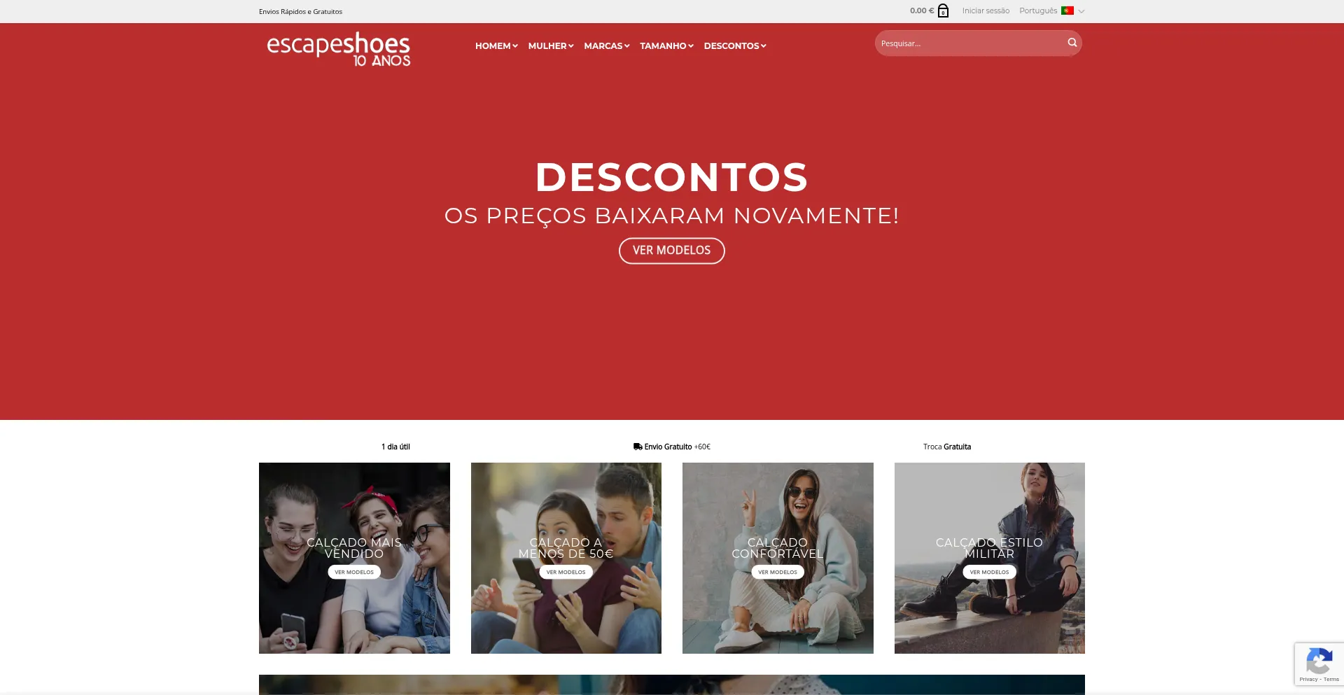 Website screenshot of Escapeshoes.com