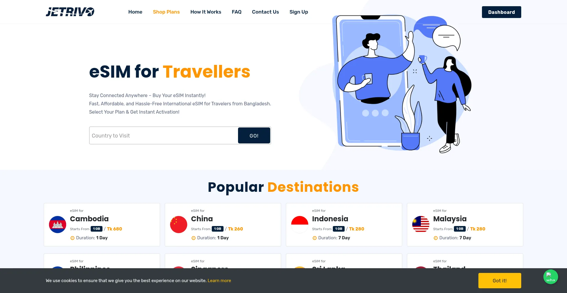 Website screenshot of Esim.jetrivo.com