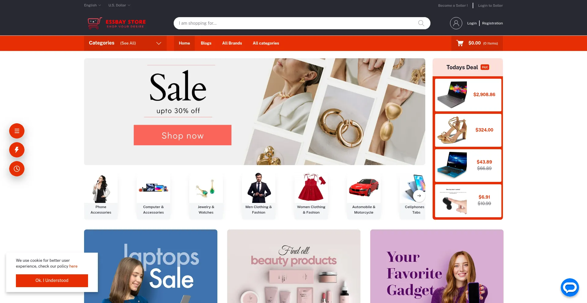 Website screenshot of Essbay.store