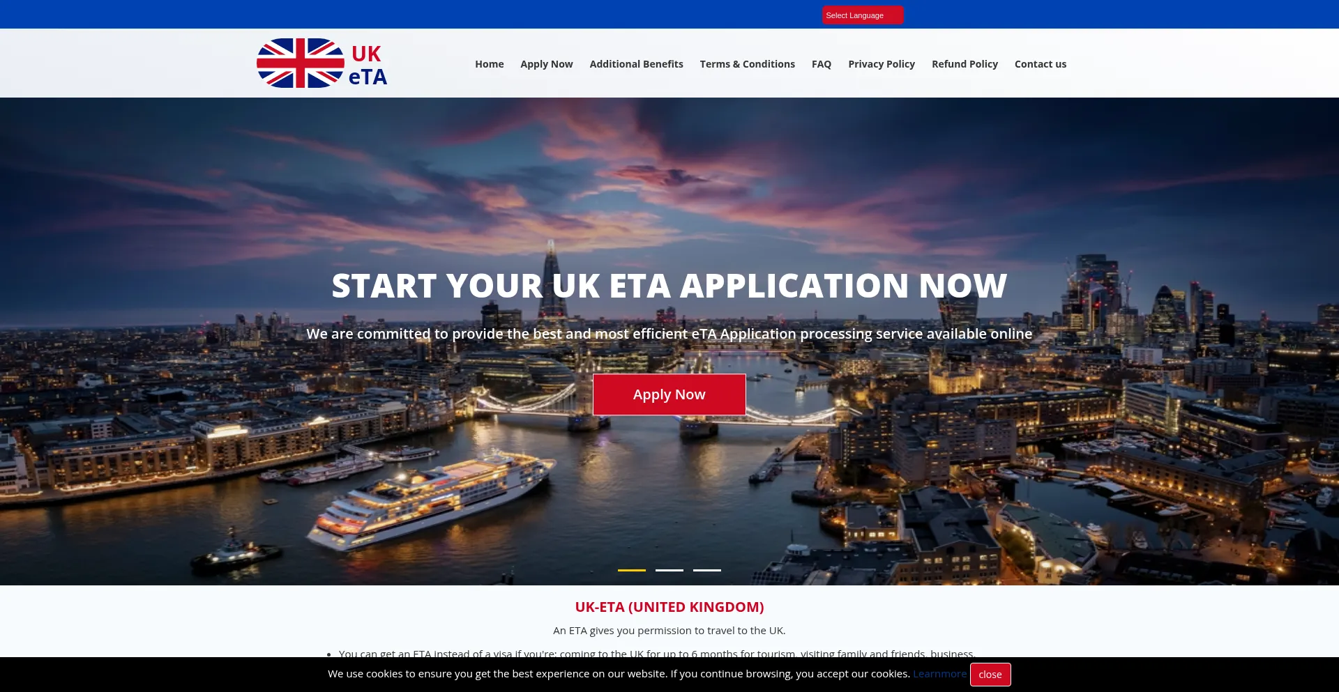 Website screenshot of Eta-uk.site