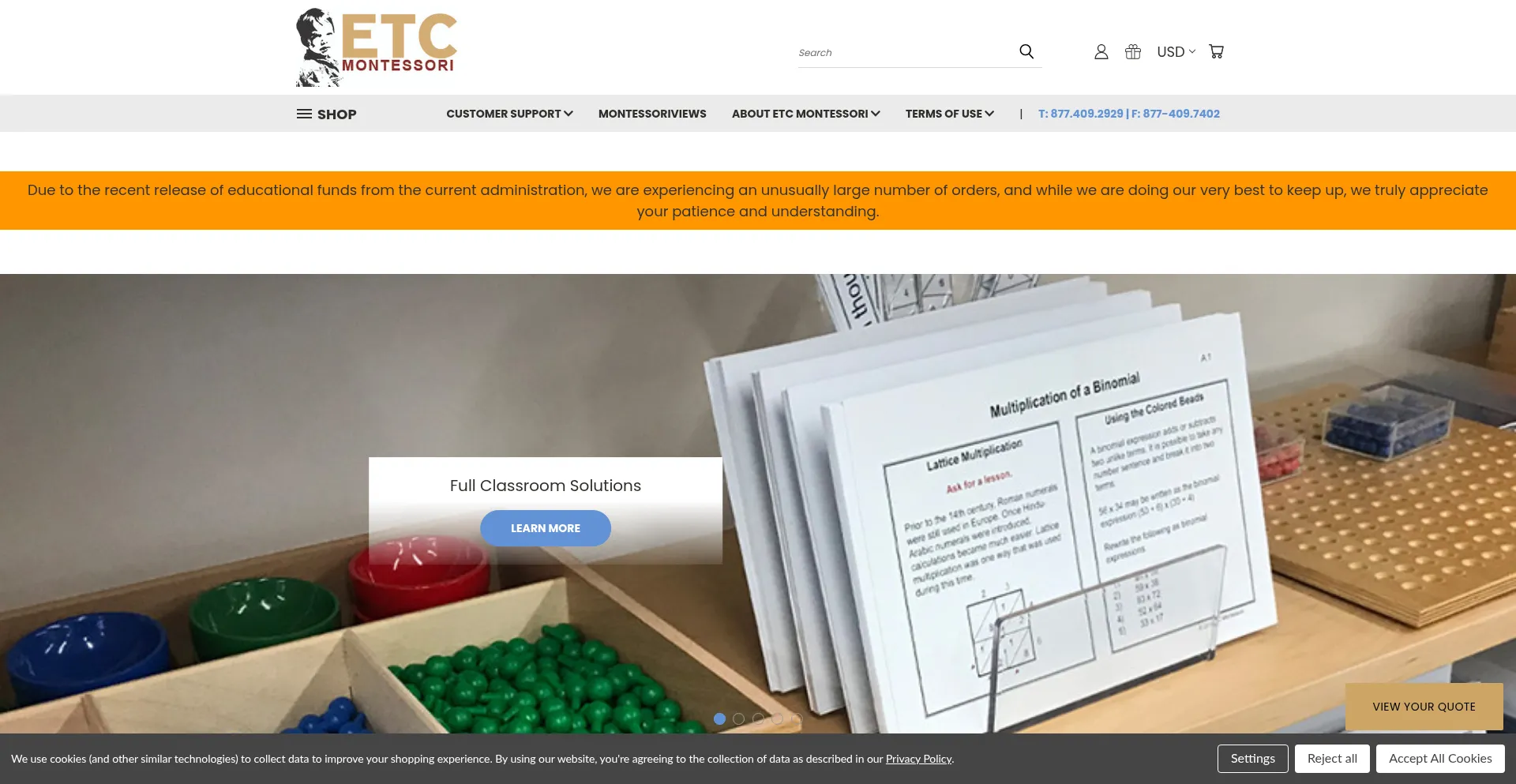 Website screenshot of Etcmontessorionline.com
