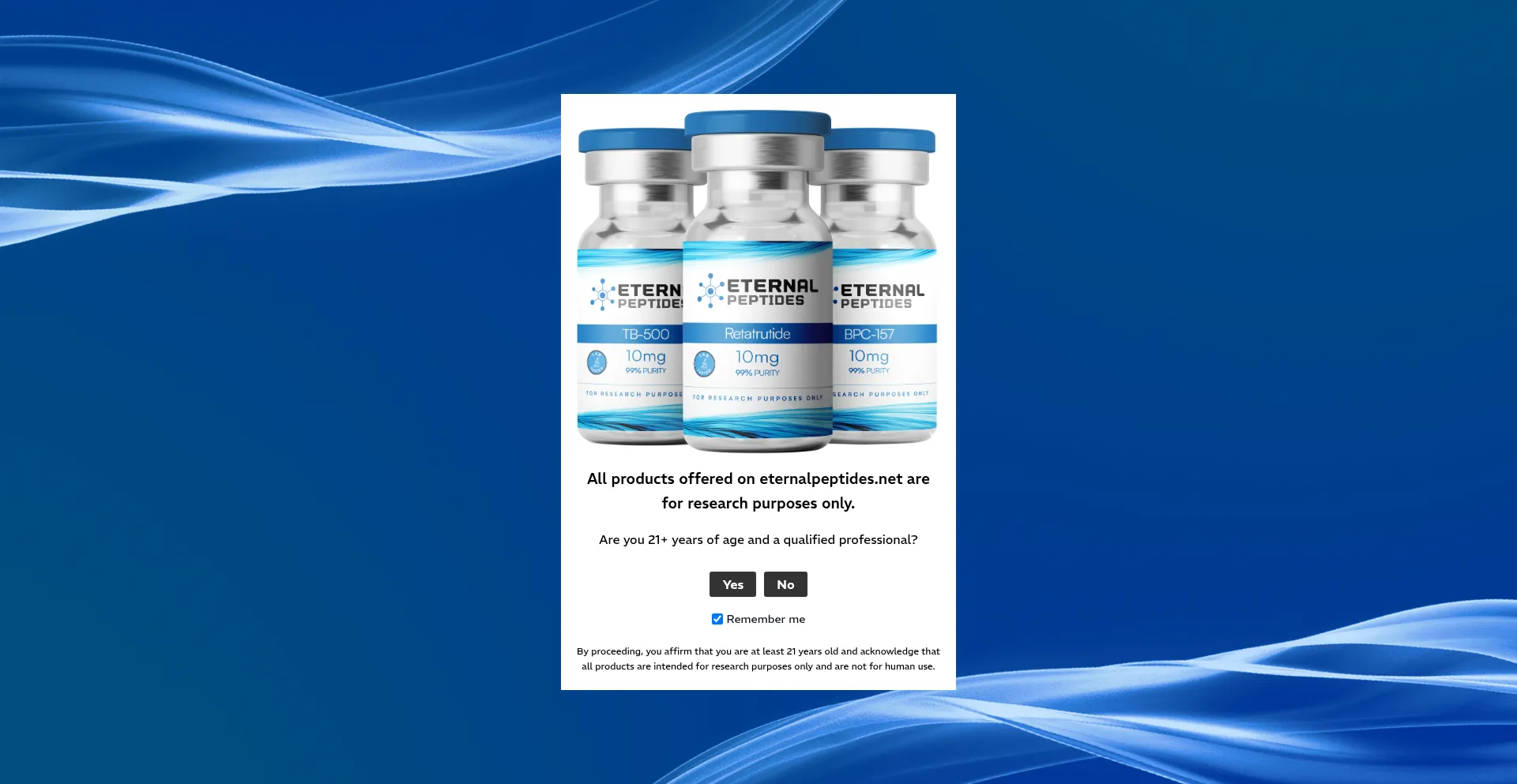 Website screenshot of Eternalpeptides.net