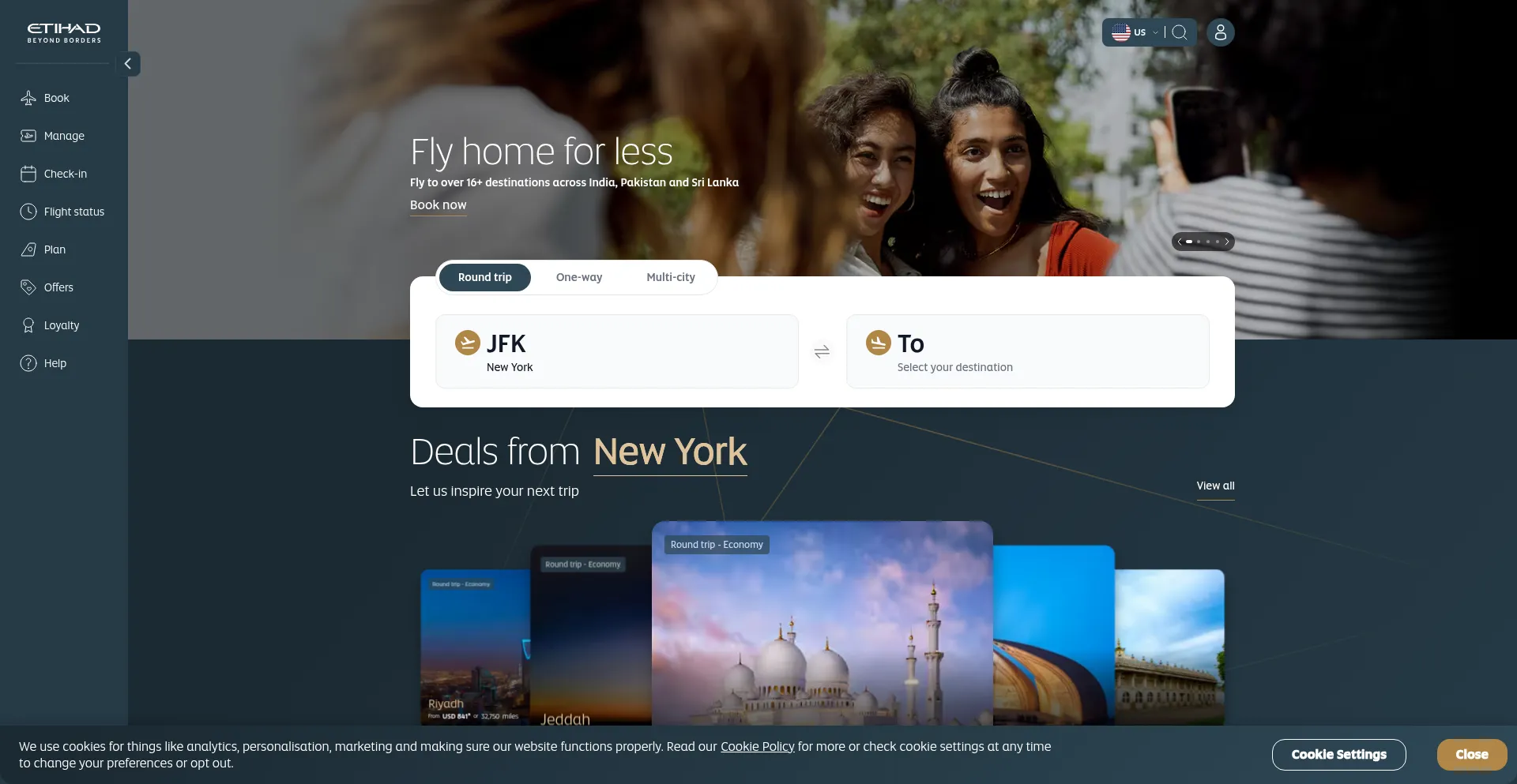 Website screenshot of Etihad.com