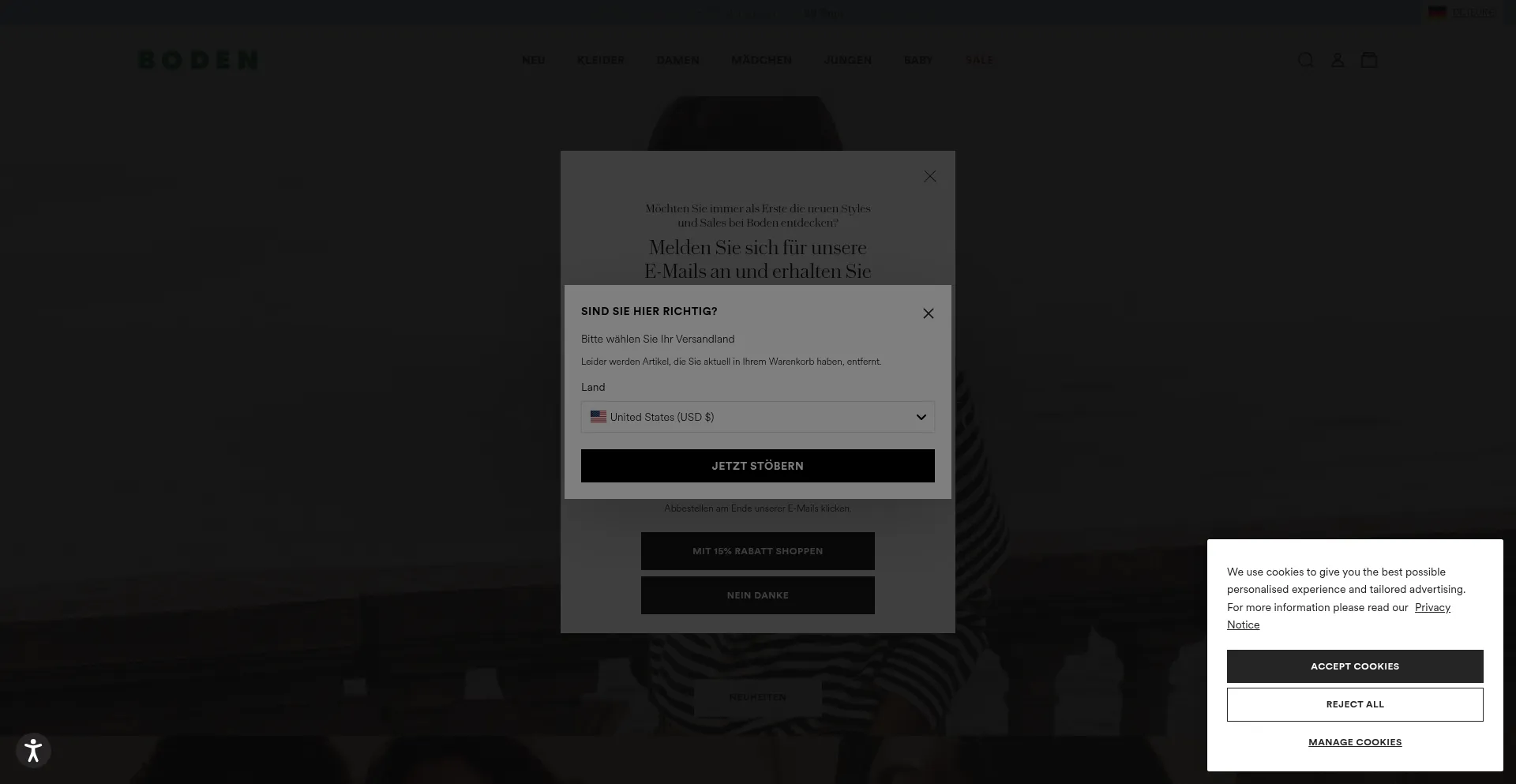 Website screenshot of Eu.boden.com