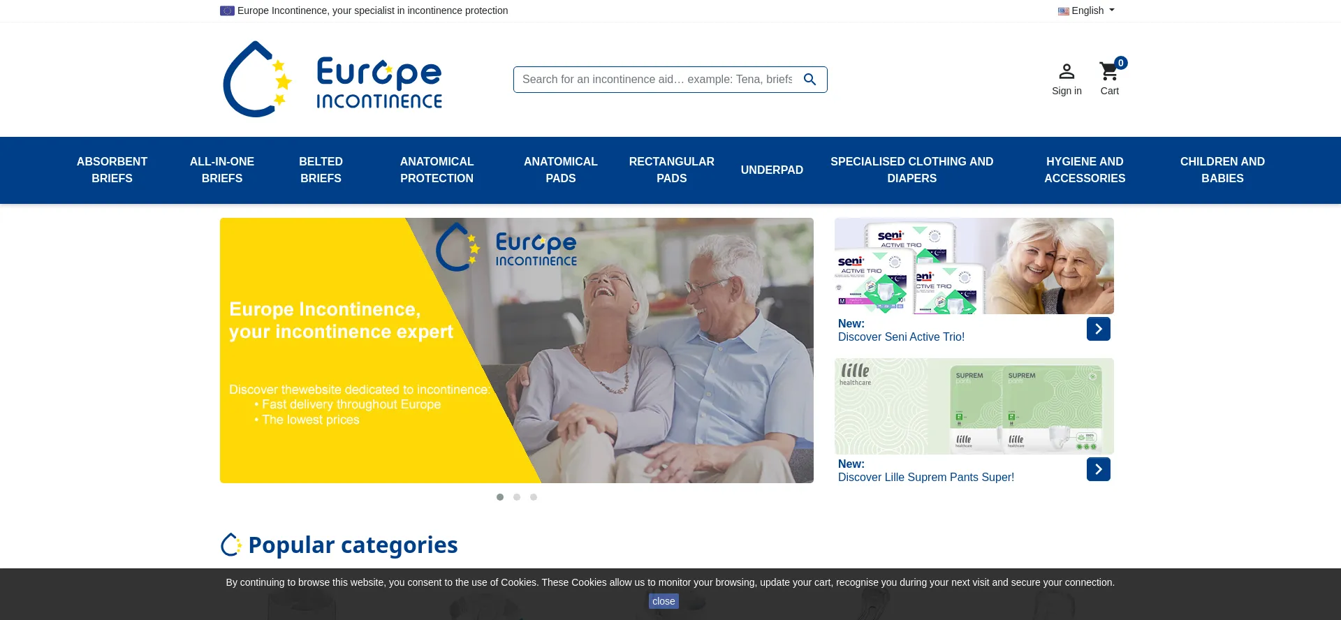 Website screenshot of Europe-incontinence.com