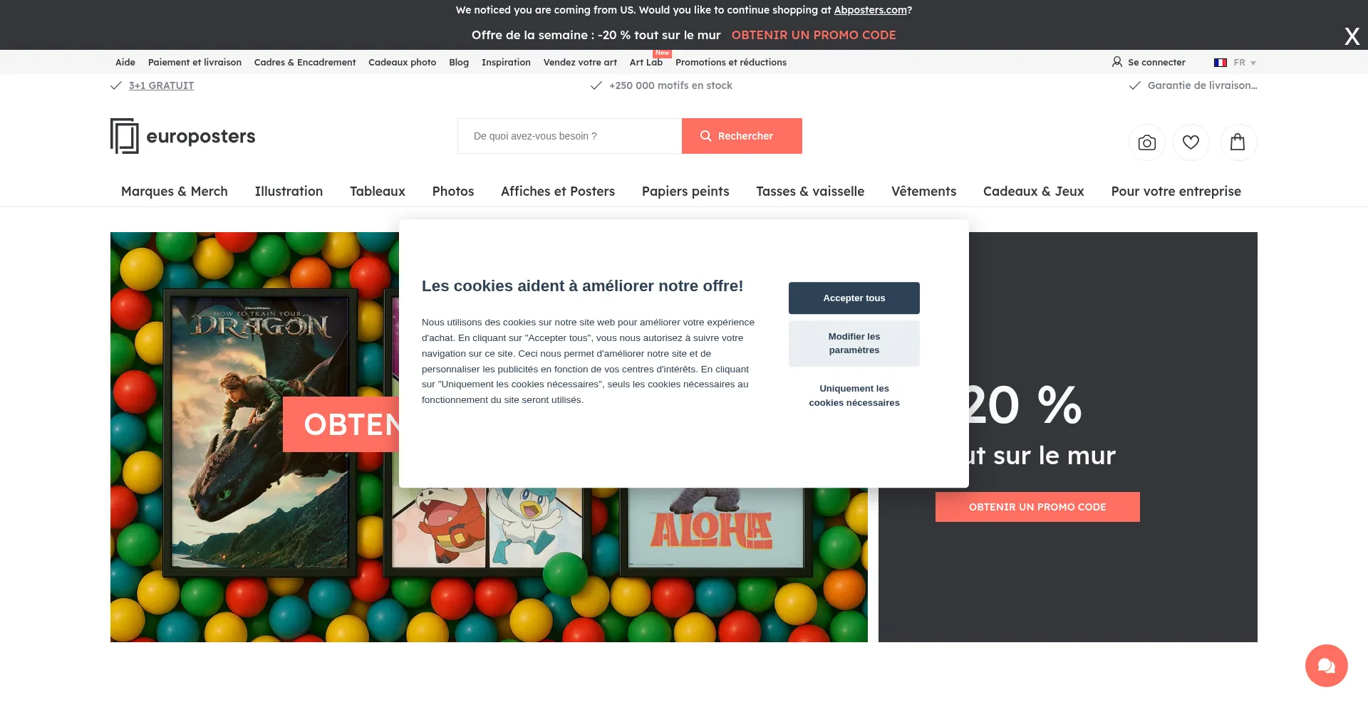 Website screenshot of Europosters.fr