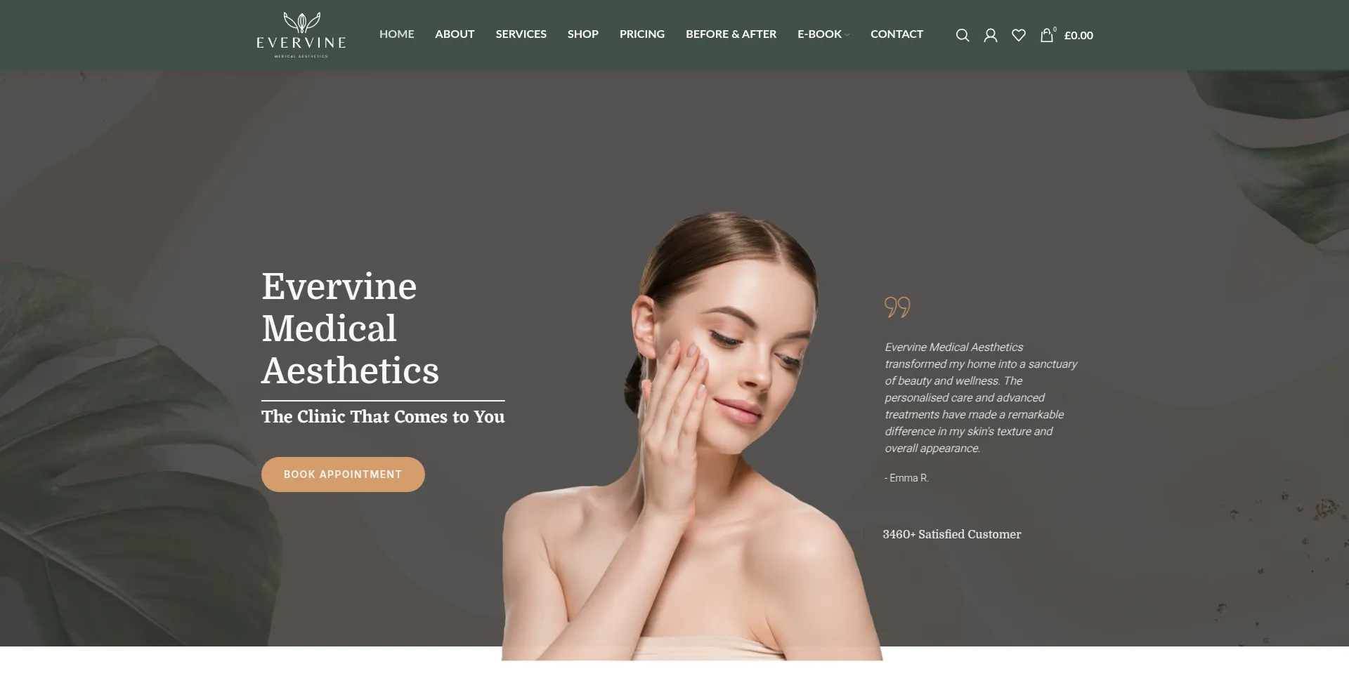 Website screenshot of Evervineaesthetics.co.uk