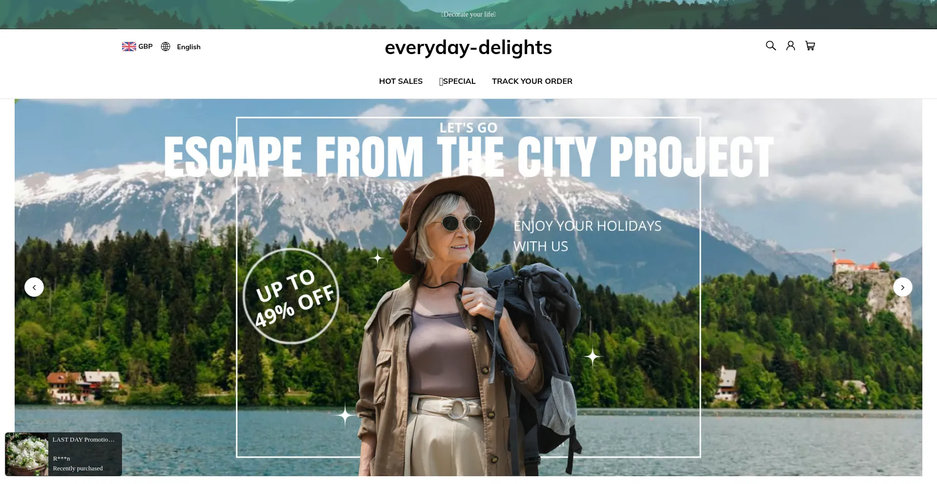 Website screenshot of Everyday-delights.co.uk