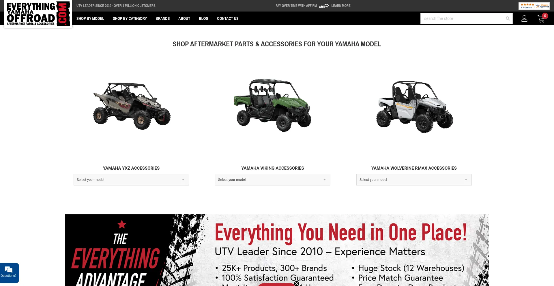 Website screenshot of Everythingyamahaoffroad.com