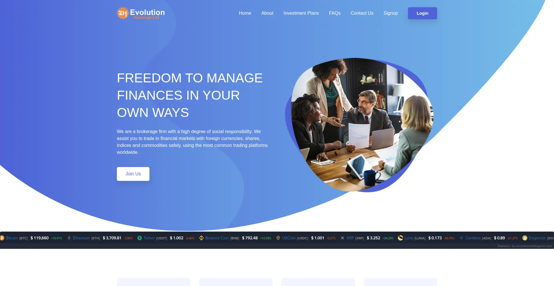 Website screenshot of Evolutionholdingsnet.com