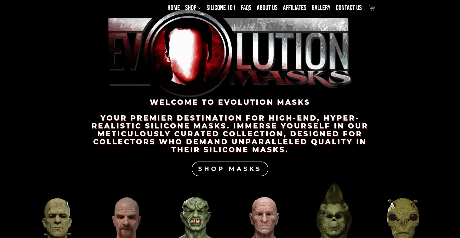 Website screenshot of Evolutionmasks.com