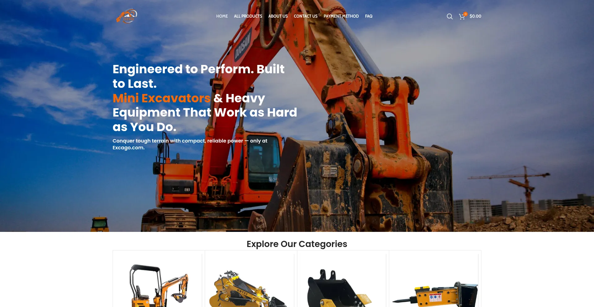 Website screenshot of Excago.com