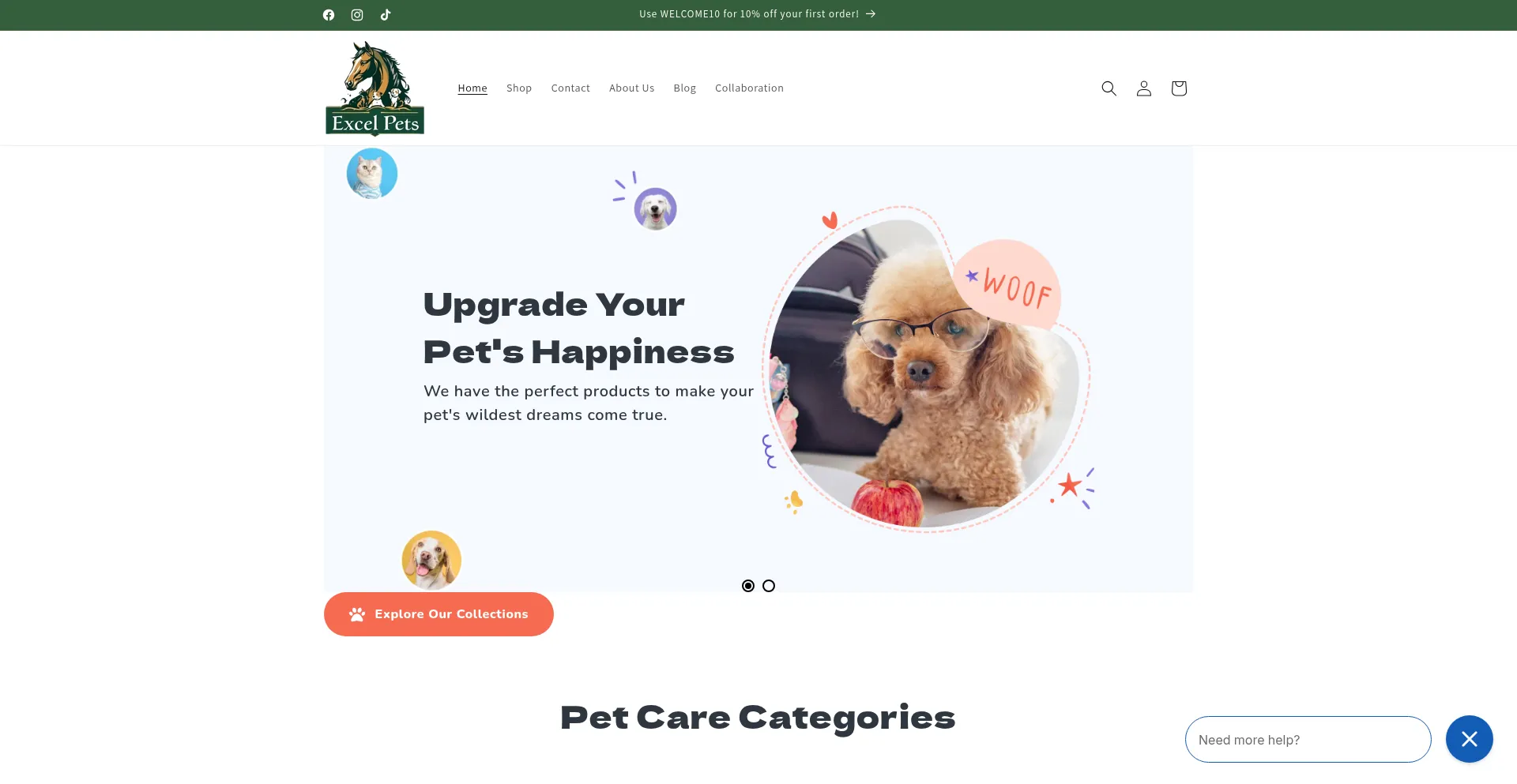 Website screenshot of Excel-pets.com