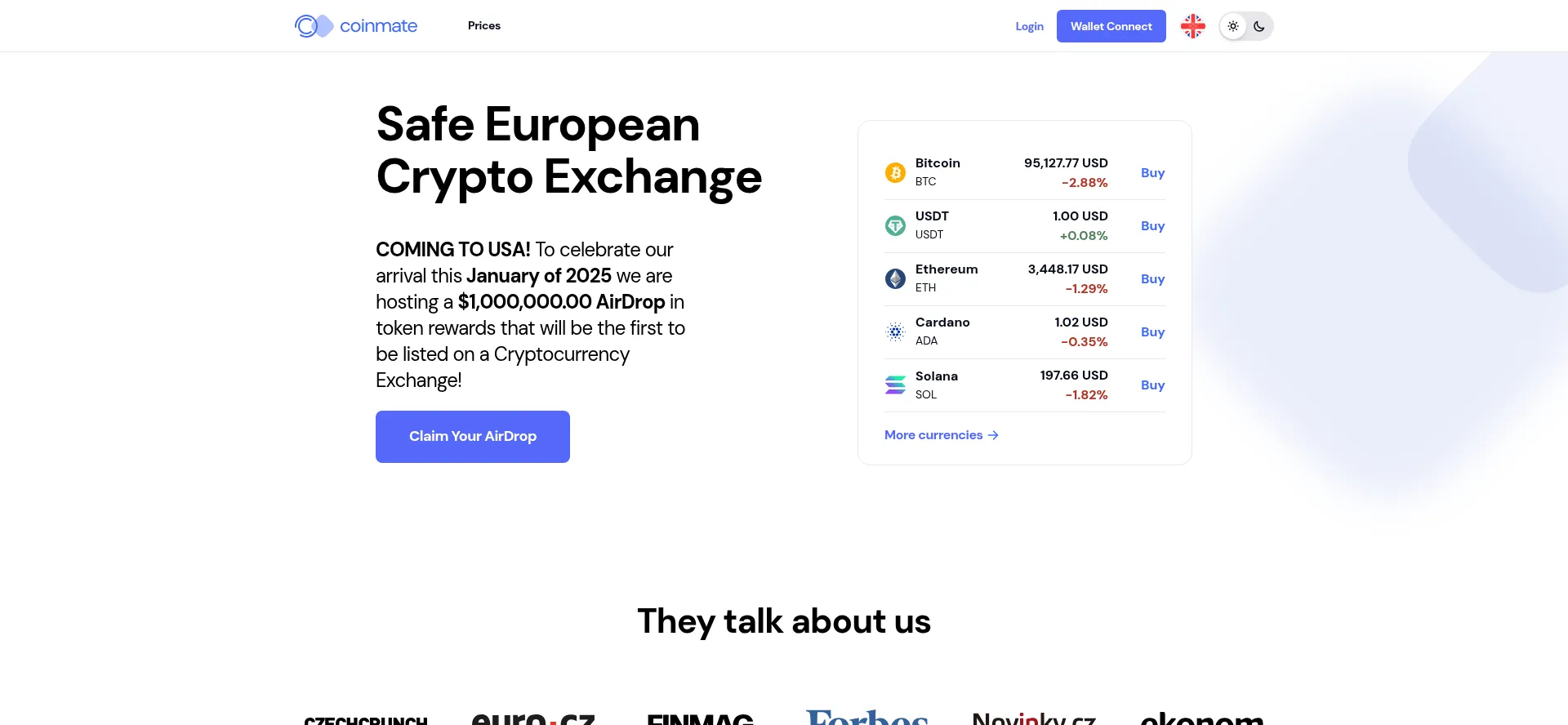 Website screenshot of Exchangedefitoken.com