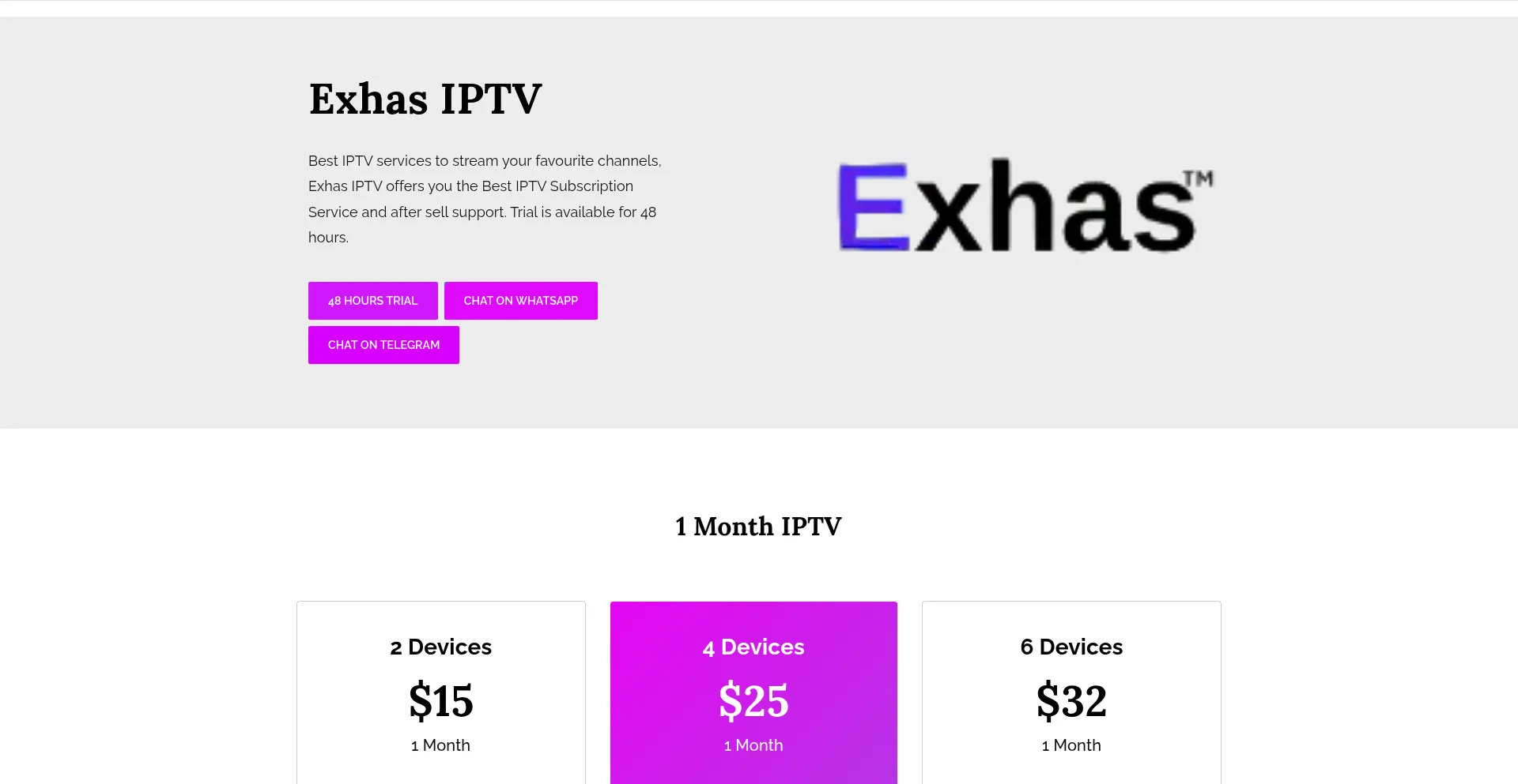 Website screenshot of Exhas.net