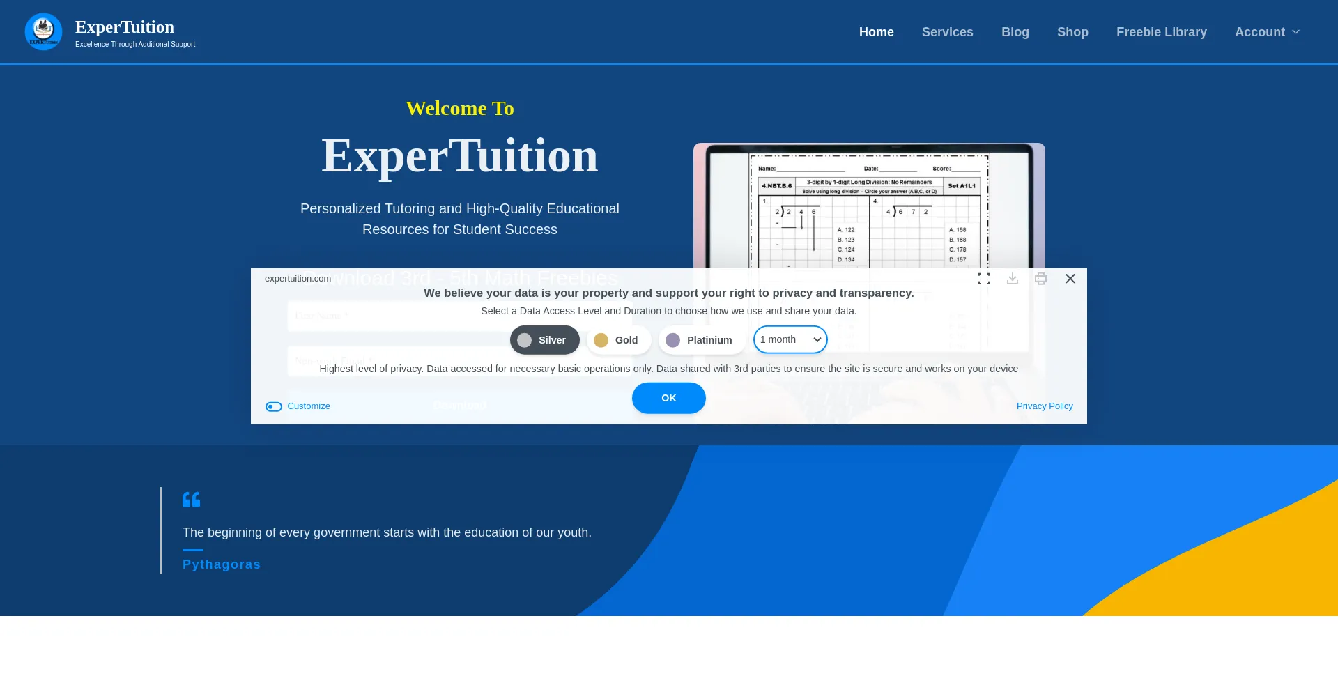 Website screenshot of Expertuition.com