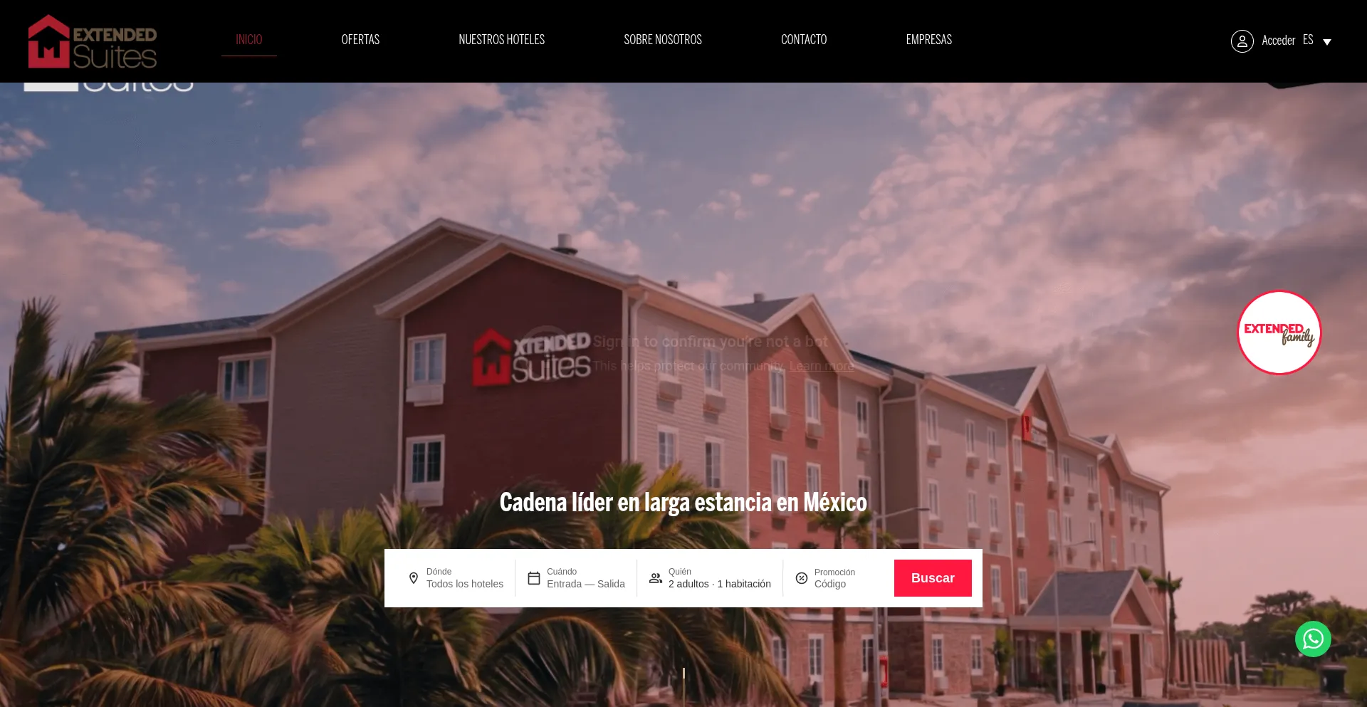 Website screenshot of Extendedsuites.com.mx