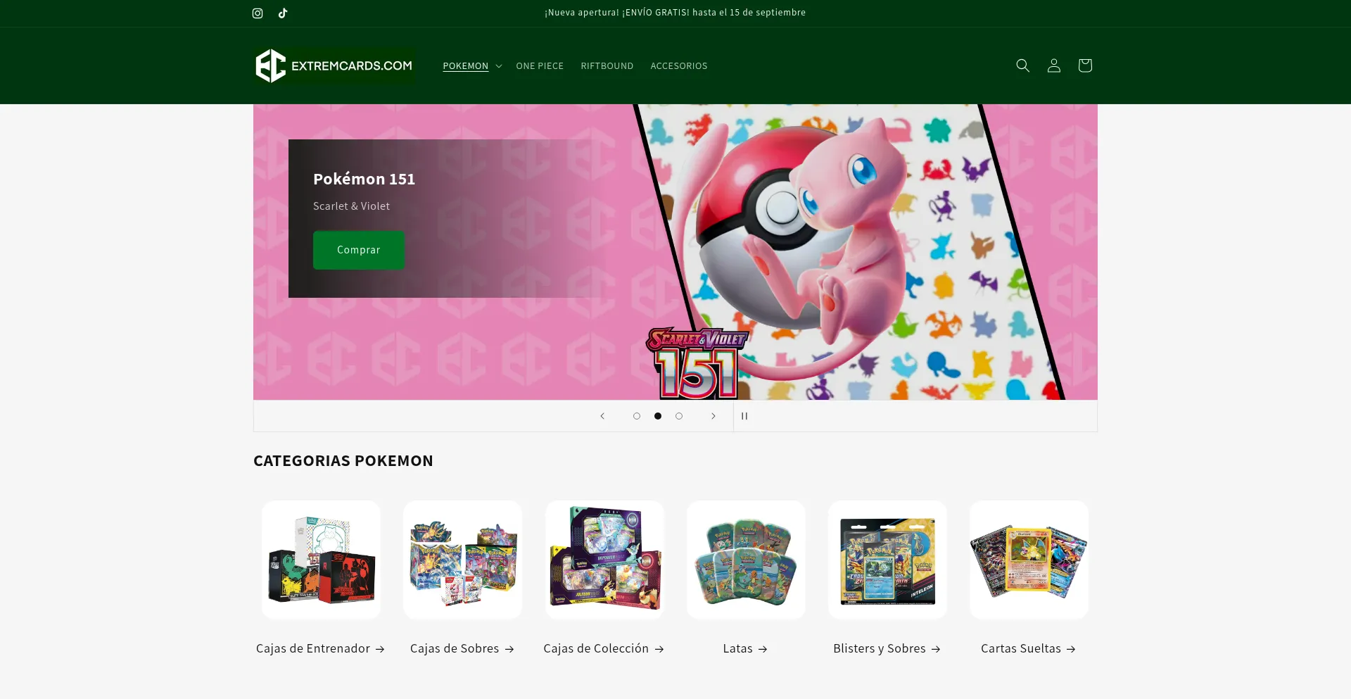 Website screenshot of Extremcards.com