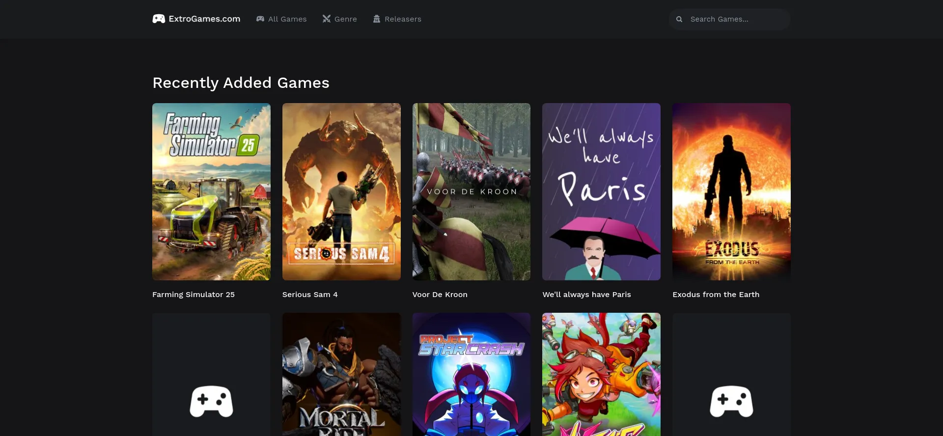 Website screenshot of Extrogames.com