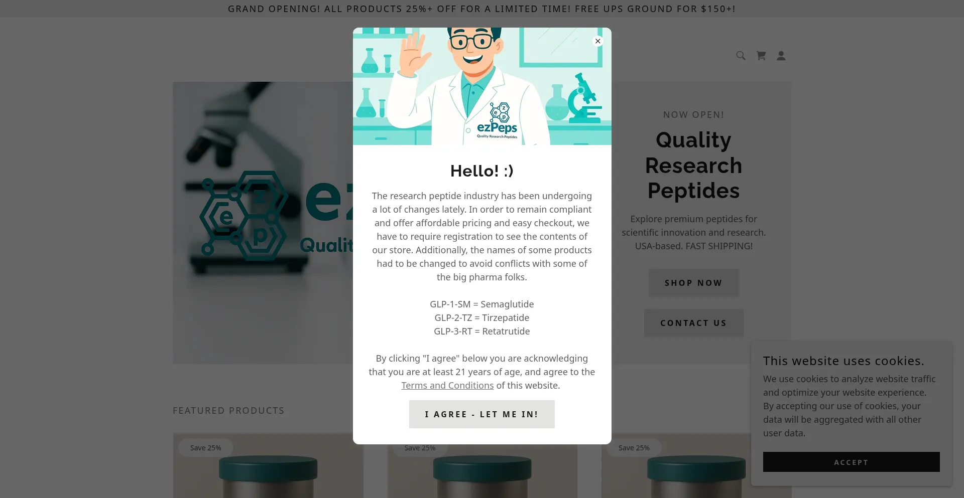 Website screenshot of Ezpeps.com