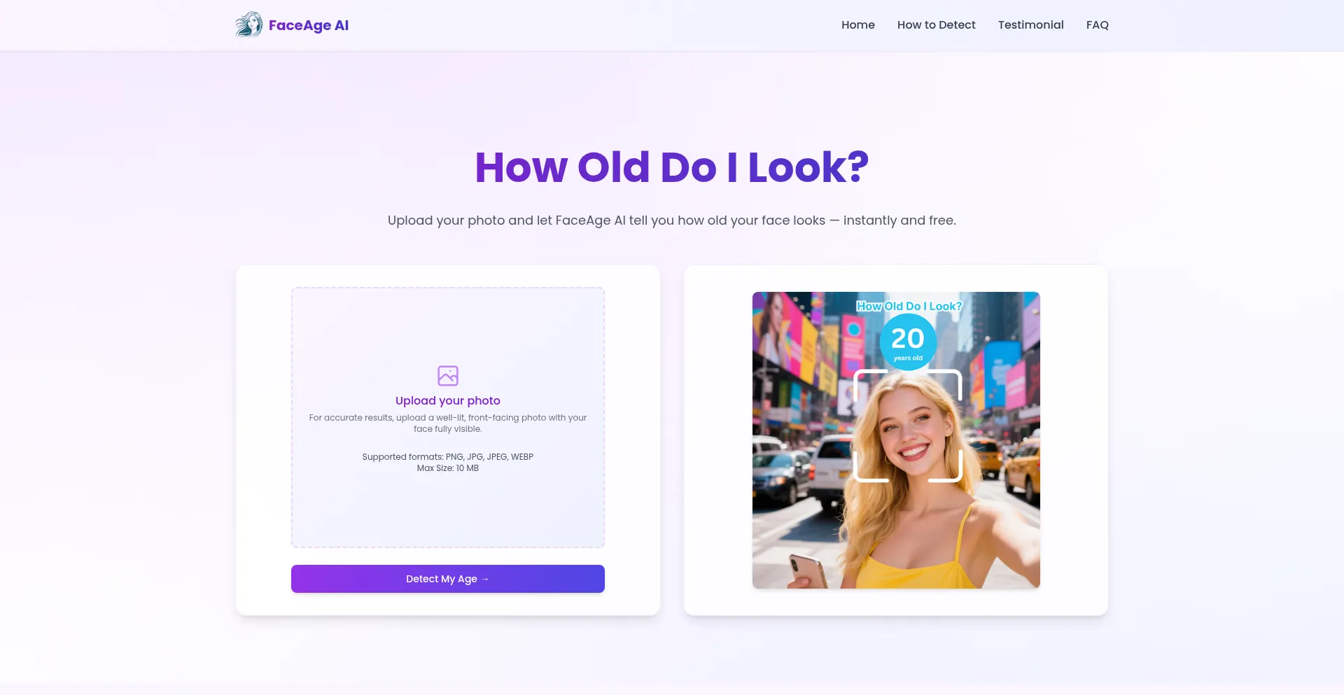 Website screenshot of Face-age.ai