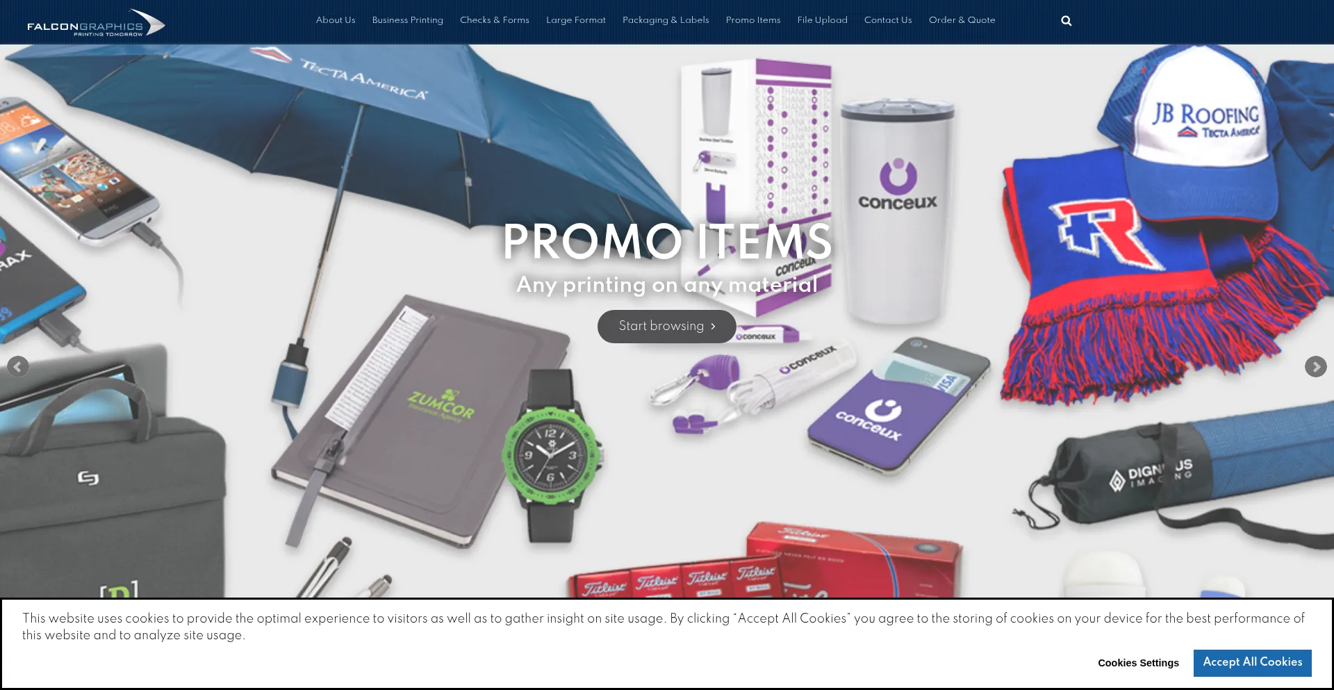 Website screenshot of Falcongraphics.com