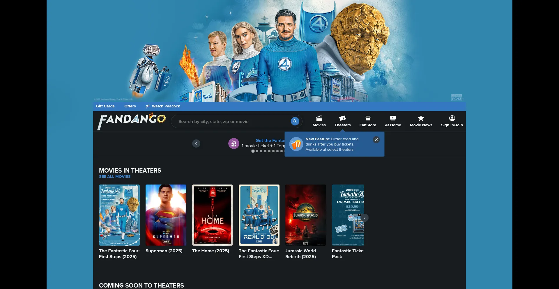 Website screenshot of Fandango.com