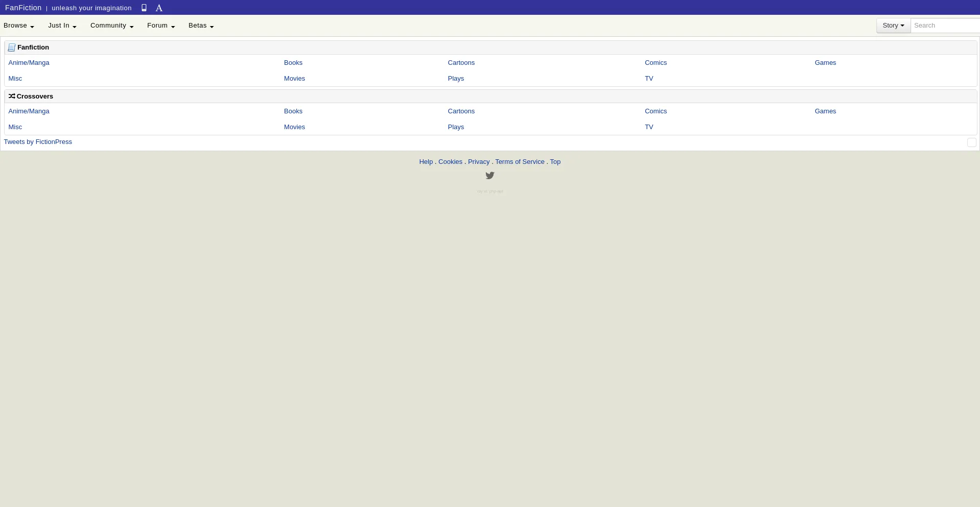 Website screenshot of Fanfiction.ws