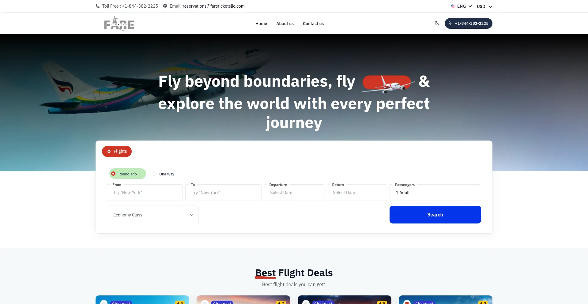 Website screenshot of Fareticketsllc.com