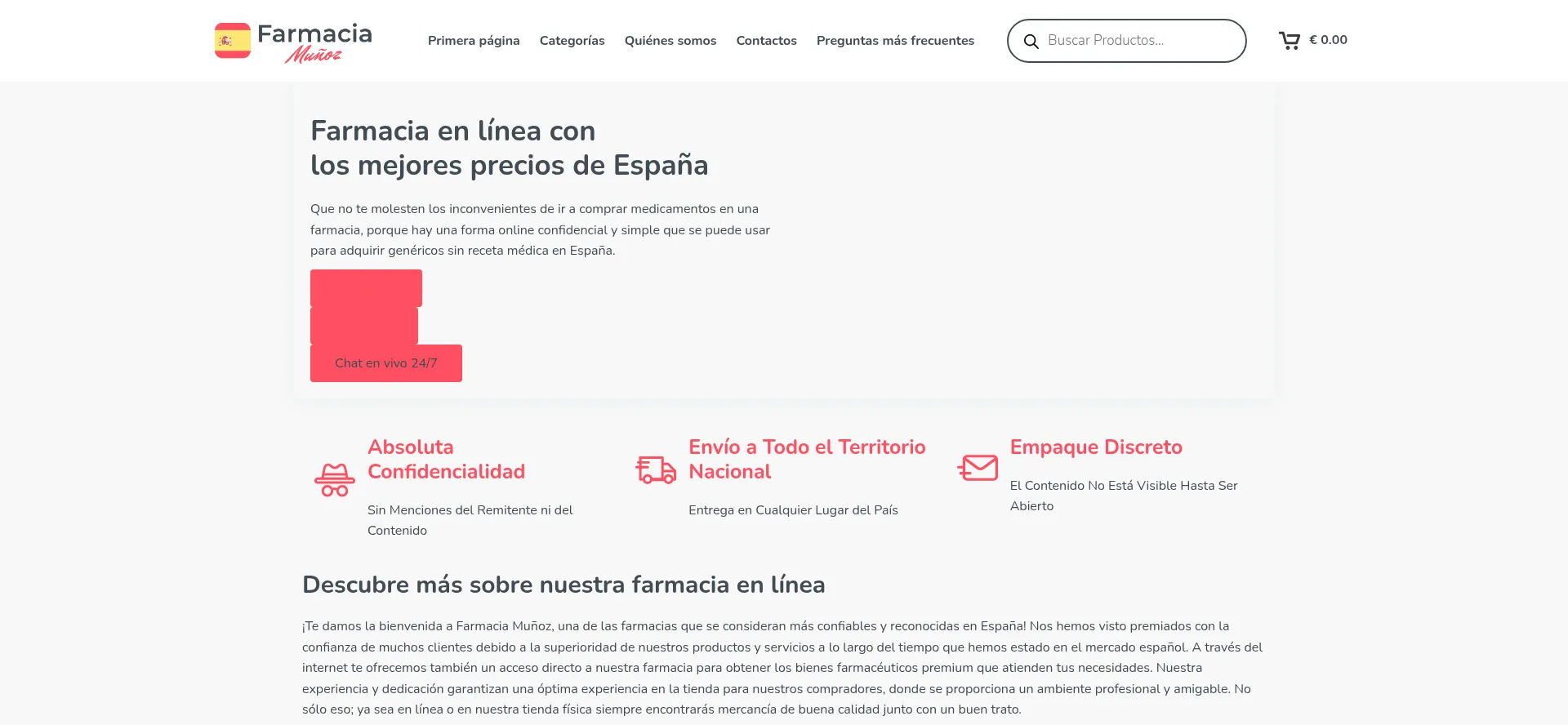 Website screenshot of Farmaciaamparomunoz.com