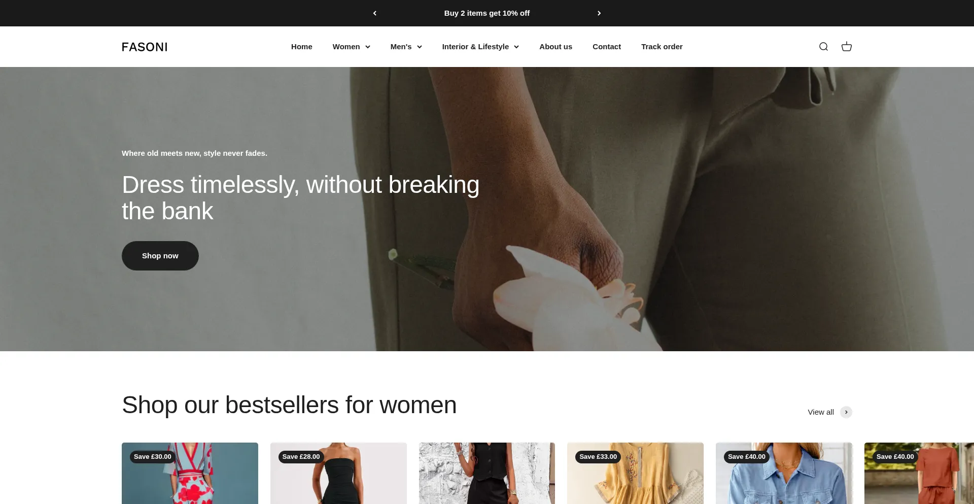 Website screenshot of Fasoni.uk