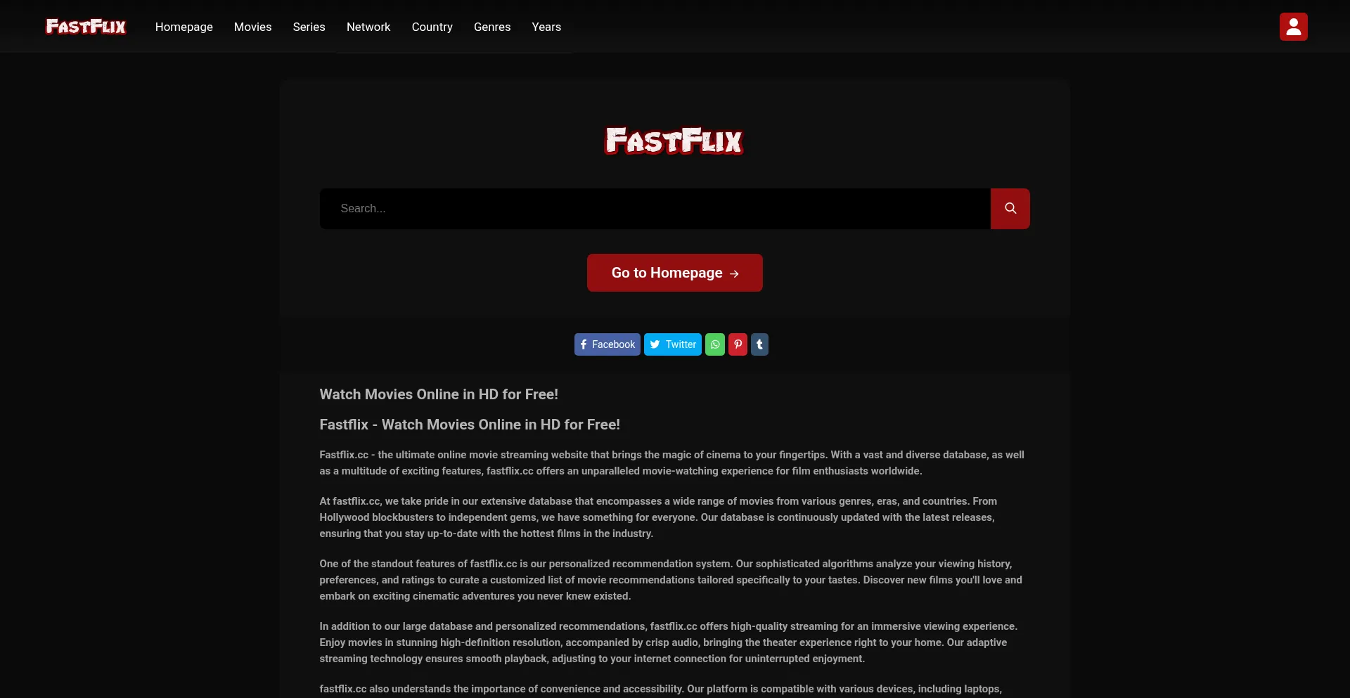 Website screenshot of Fastflix.cc