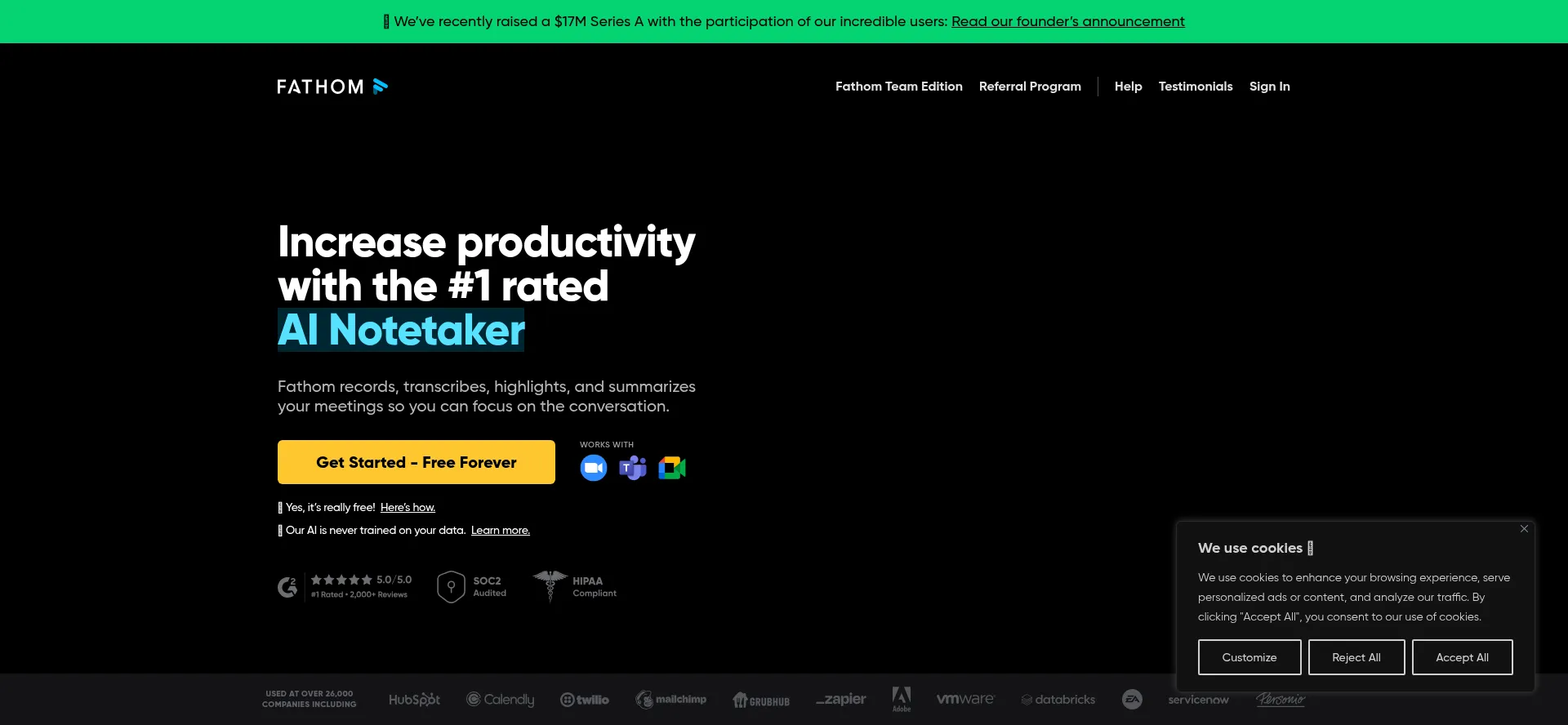 Website screenshot of Fathom.video