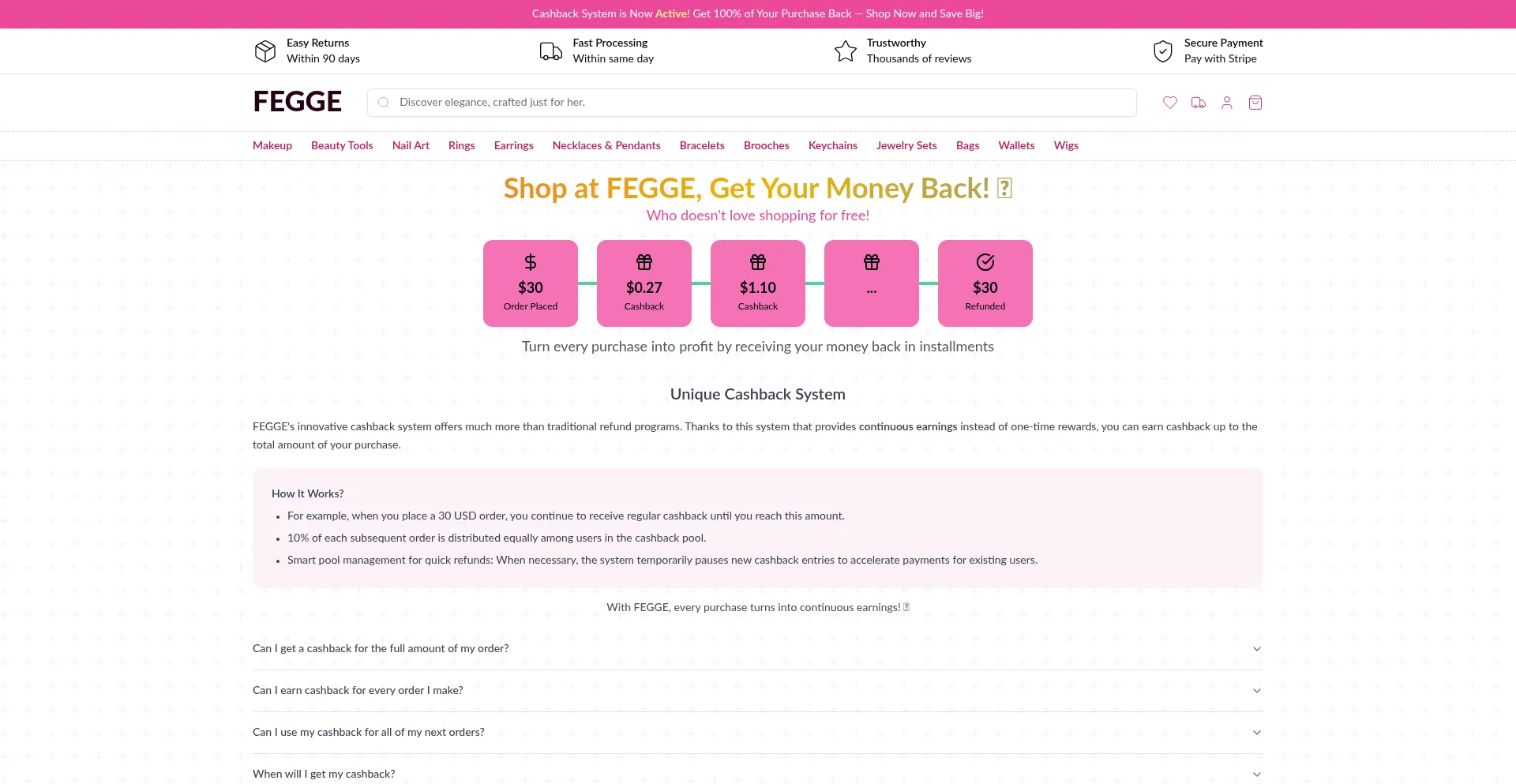 Website screenshot of Fegge.com