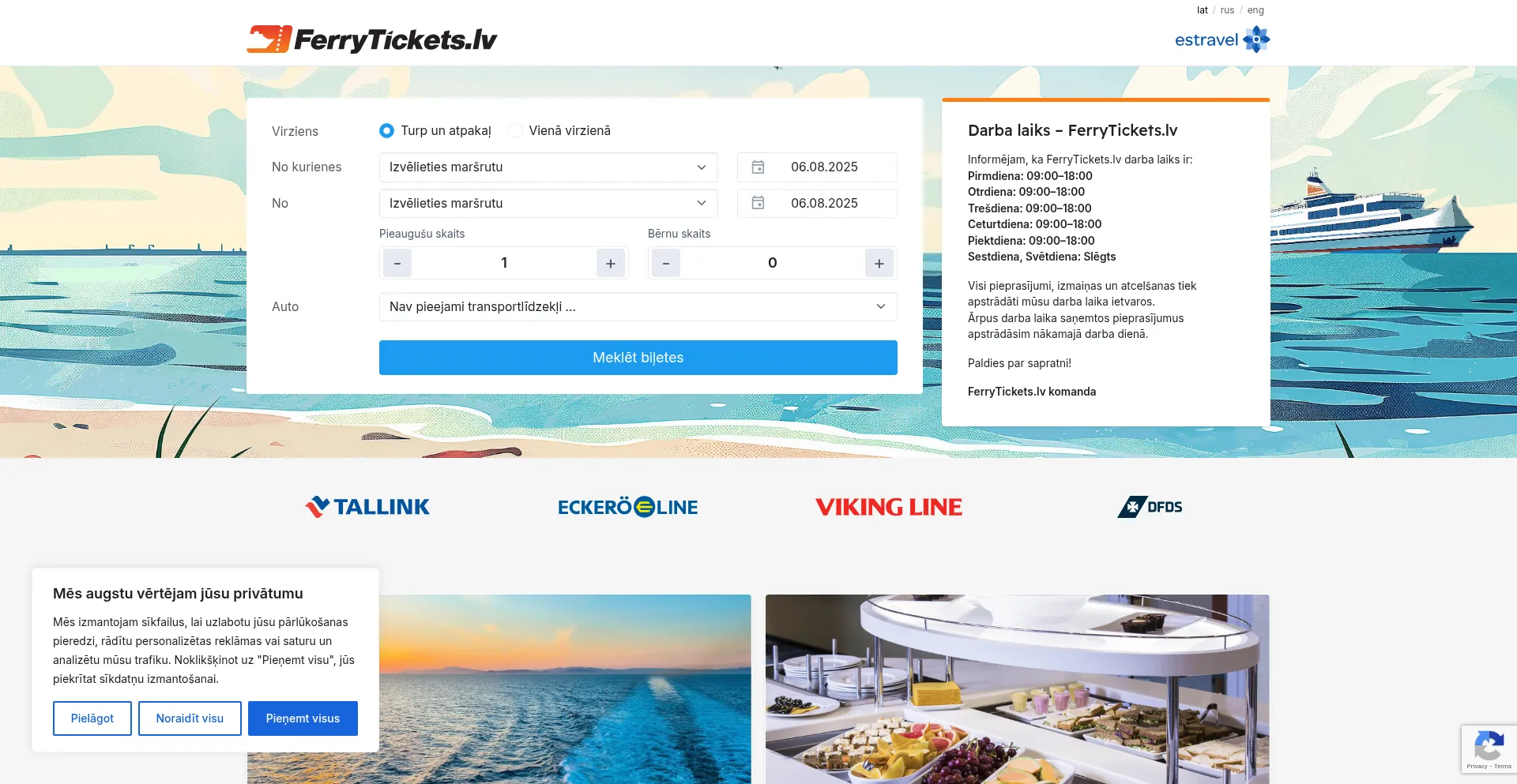 Website screenshot of Ferrytickets.lv